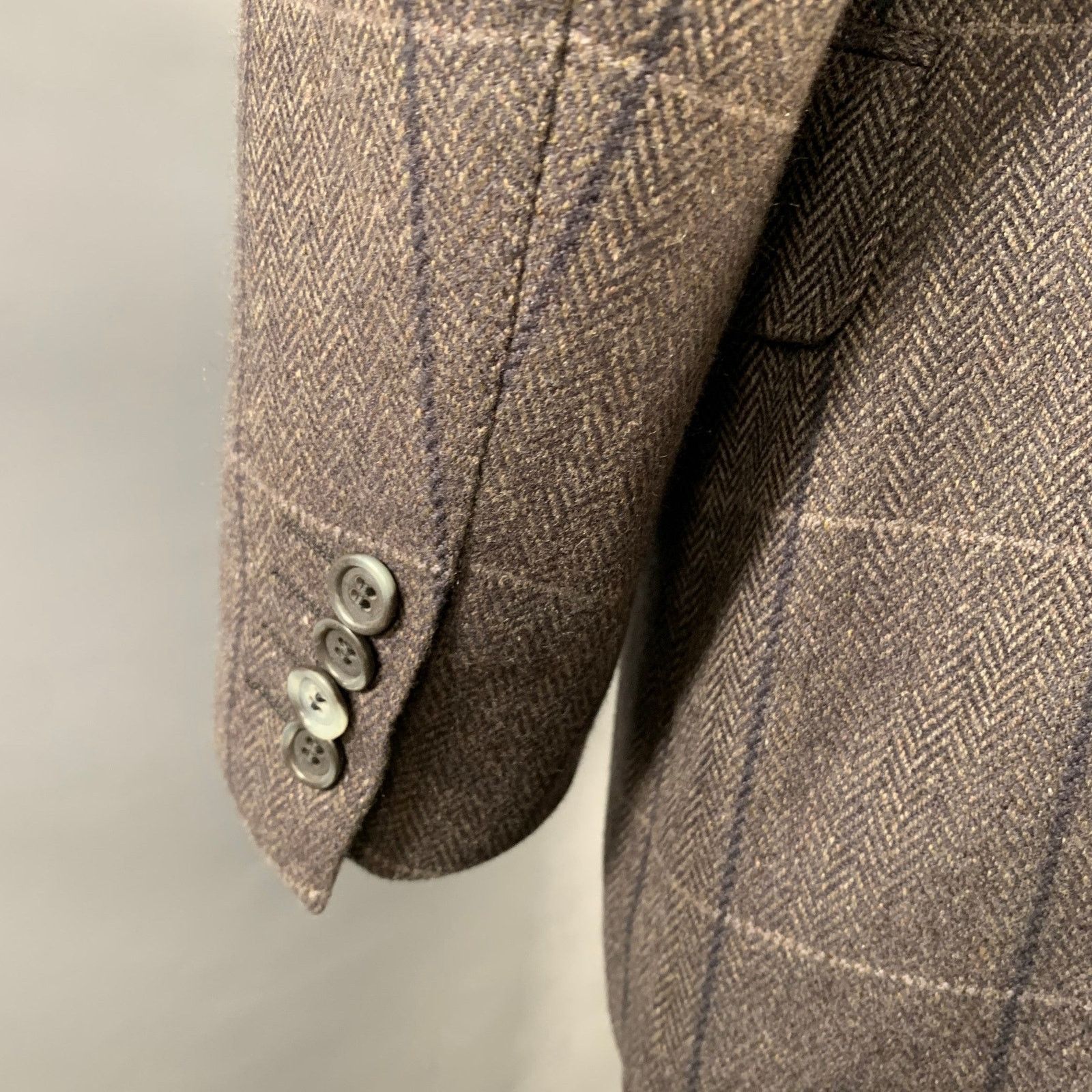 Other Size 42 Brown Black Beige Window Pane Cashmere Sport Coat Size 42R - 4 Thumbnail