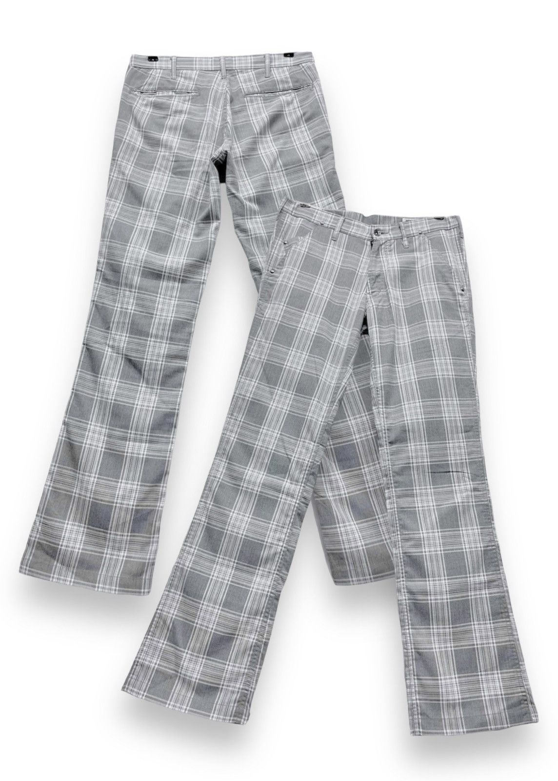 image of Designer Semantic Punk Checkered Gray Tartan Light Rayon Blends Flare, Men's (Size 30)