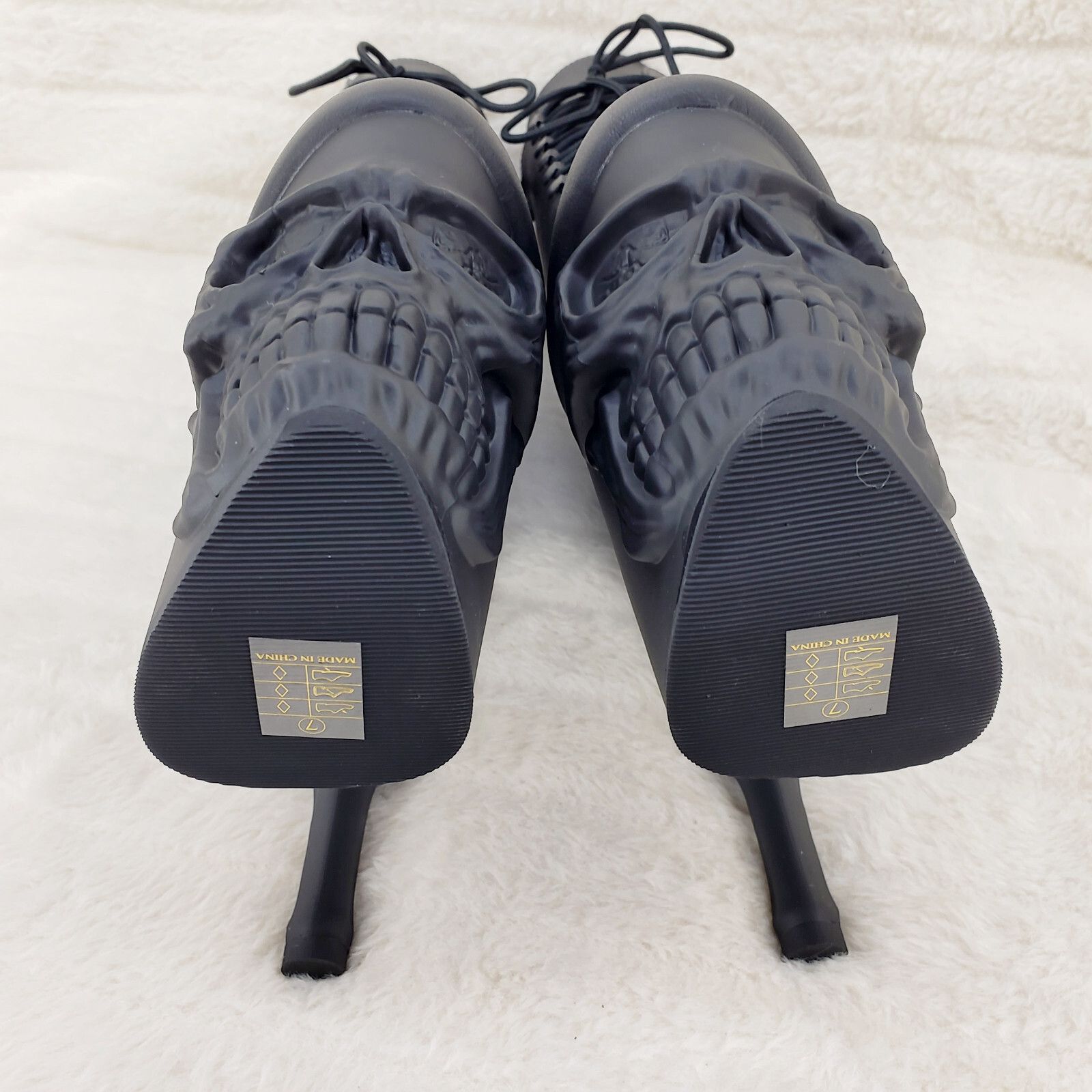 Other Rapture Black Matte Skull & Bones 8" High Heel Platform Ankl Size US 6 / IT 36 - 9 Thumbnail