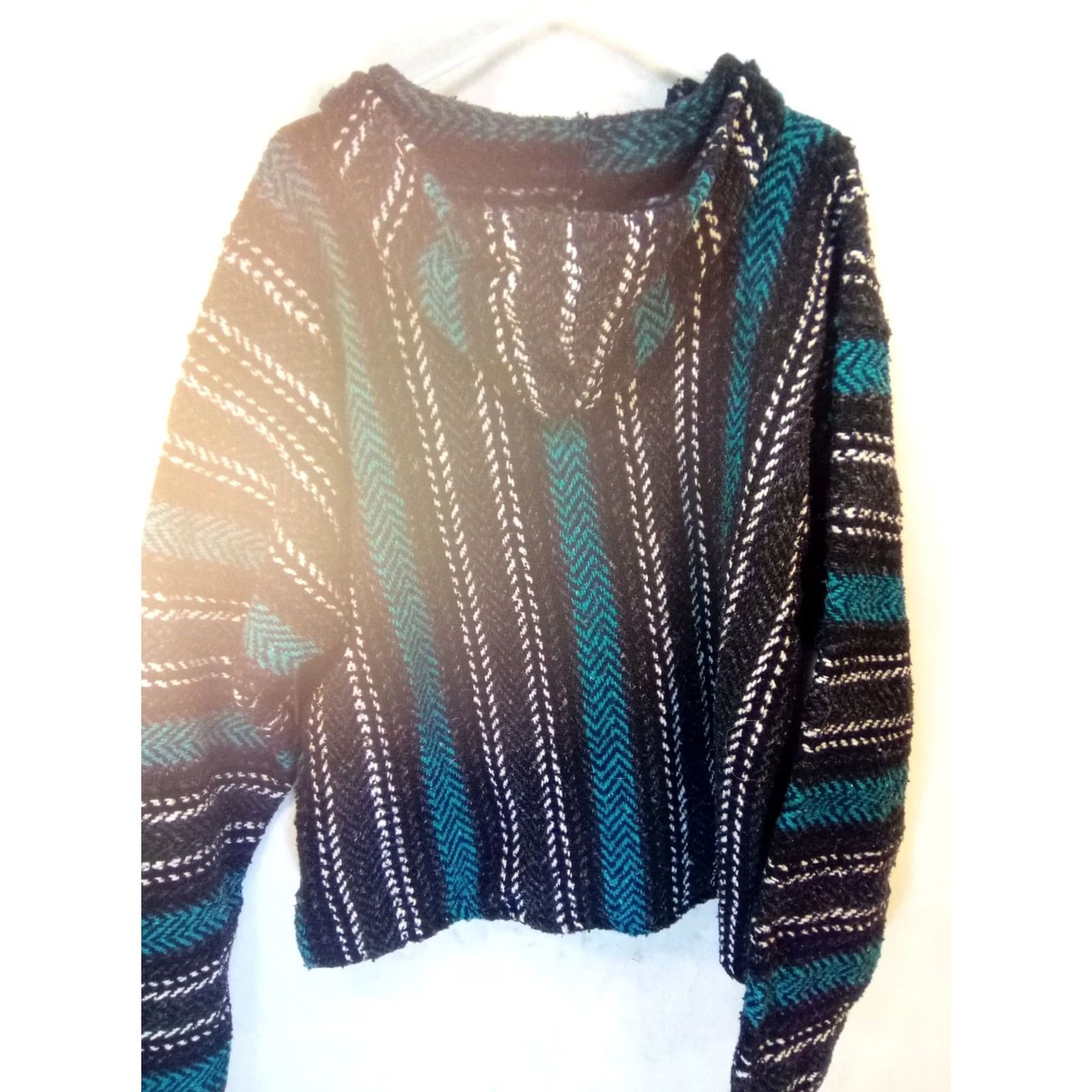 Altea Baja Joe Hoodie Poncho 26"×26" Blk/ Wht/ Teal Mint Condition L Men Multicolor Pullover Blue 90s Event Mens Size US L / EU 52-54 / 3 - 6 Thumbnail