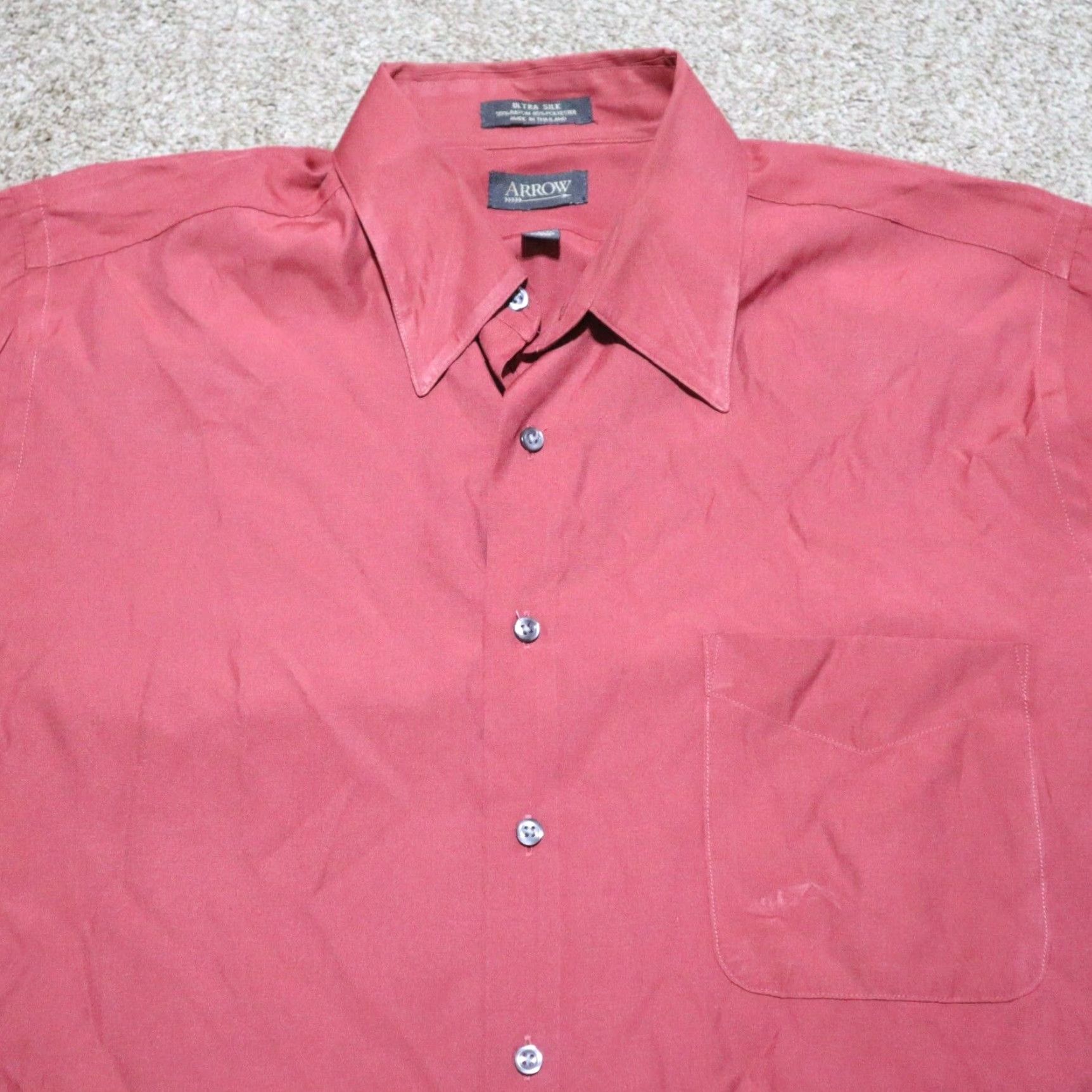 Arrow Arrow Shirt Men L Red ULTRA SILK Short Sleeves Button Front 16.5" Chest 47 in Regular Fit Casual Vintage No Size US L / EU 52-54 / 3 - 2 Thumbnail
