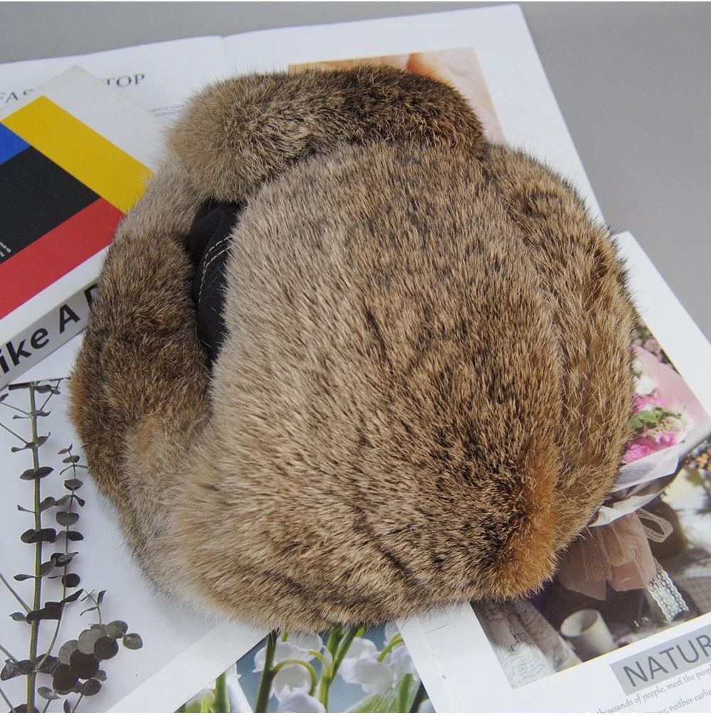 Other Unisex Genuine Sheepskin Real Rabbit Fur Hats Size ONE SIZE - 8 Thumbnail