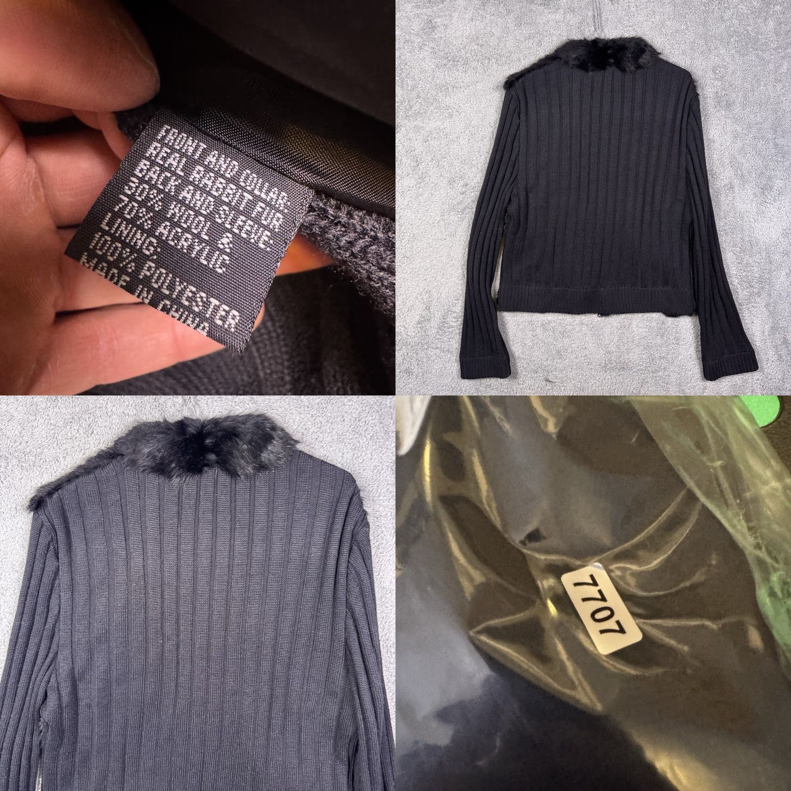 Vintage Seeu Jacket Womens S/M Full Zip Wool Knit 100% Rabbit Fur Black Solid Long Sleeve Mid-Length Coat Designer Wool Knit Luxury Size M / US 6-8 / IT 42-44 - 8 Thumbnail