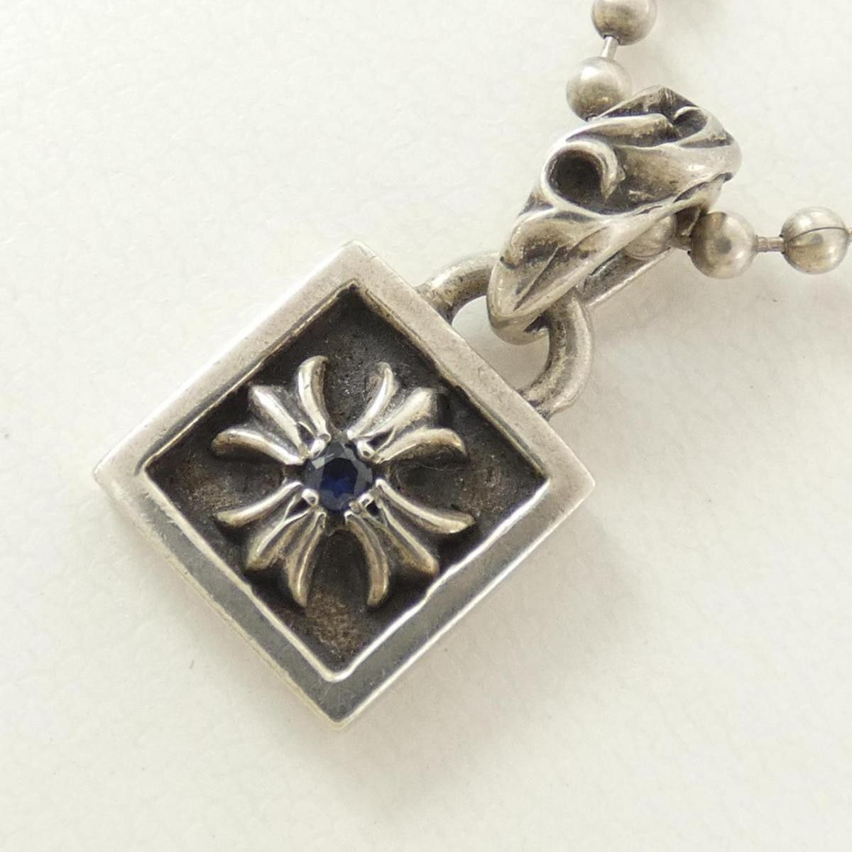 image of Chrome Hearts Sapphire Framed Plus Pendant in Silver, Men's