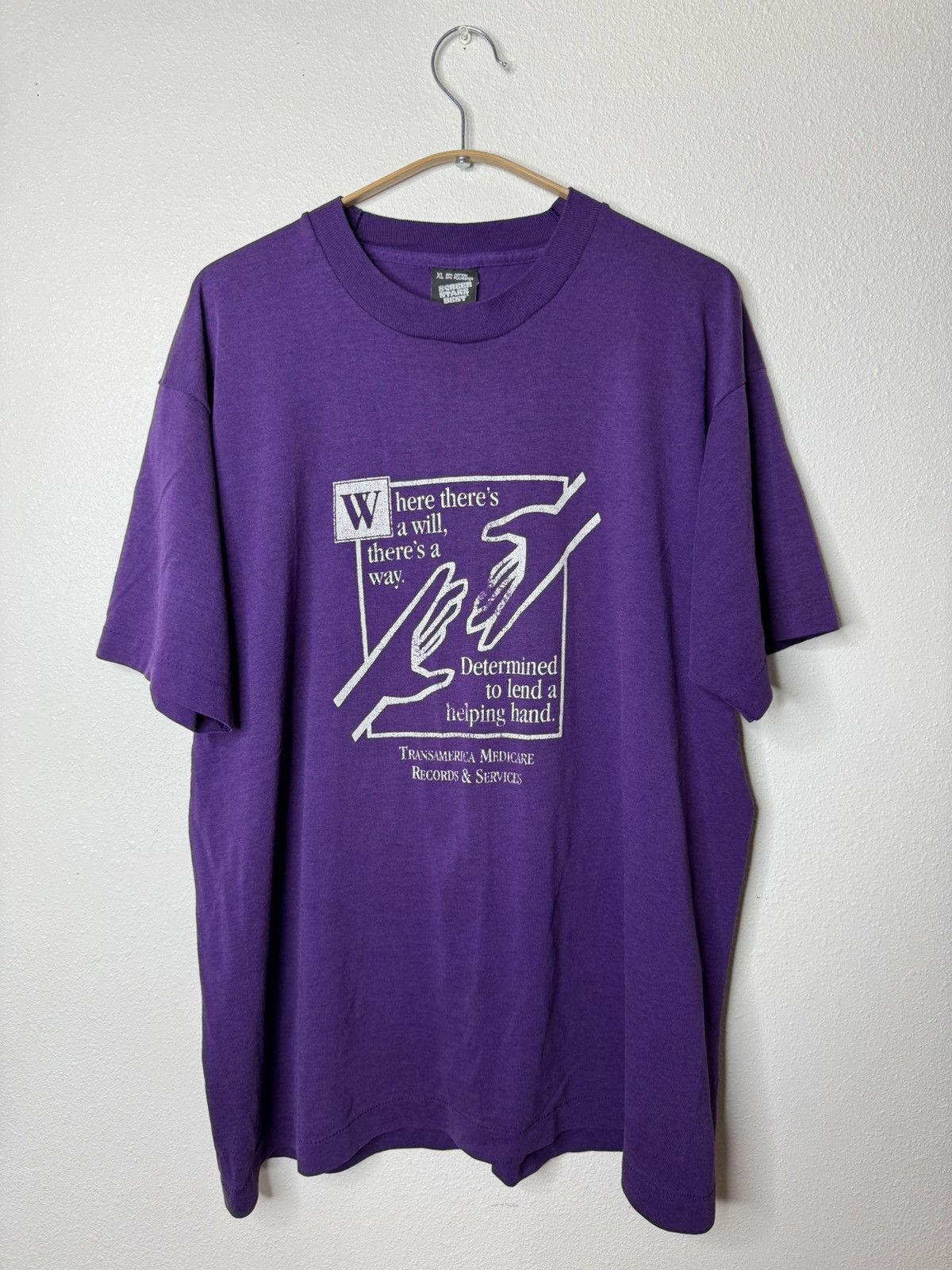 Vintage Vintage 90s Screen Stars Made in USA Helping Hand T-Shirt XL Size US XL / EU 56 / 4 - 1 Thumbnail