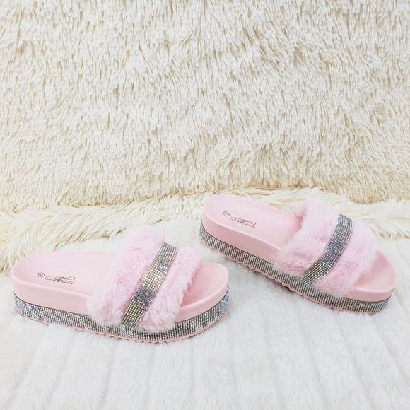 Other Furry Slip On Rhinestone platform sandals Slippers Blush Pin Size US 8.5 / IT 38.5 - 8 Thumbnail