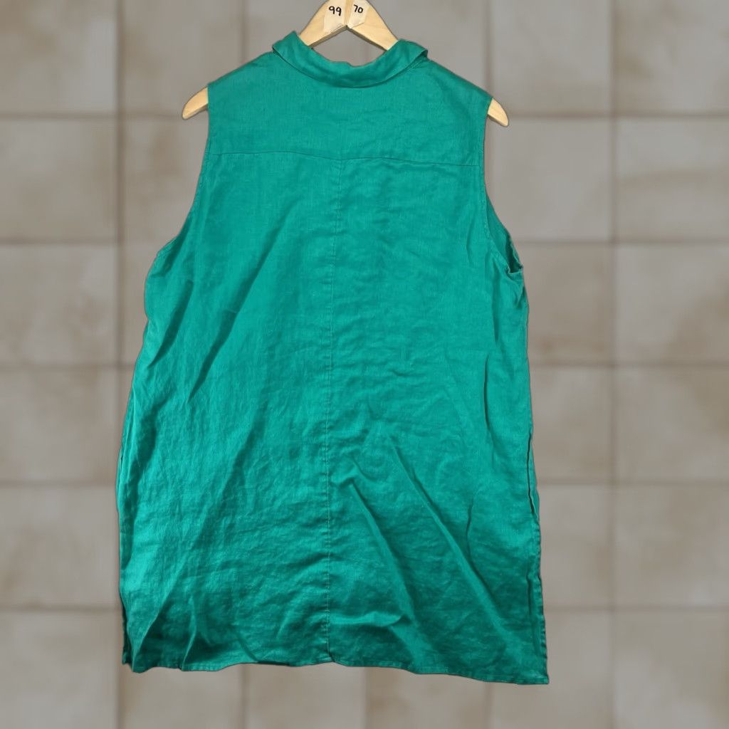 Vintage Chicos Side Slit Linen Tunic Sleeveless Top Congo Green Women's Petite PXL Size 3 Size XL / US 12-14 / IT 48-50 - 1 Thumbnail