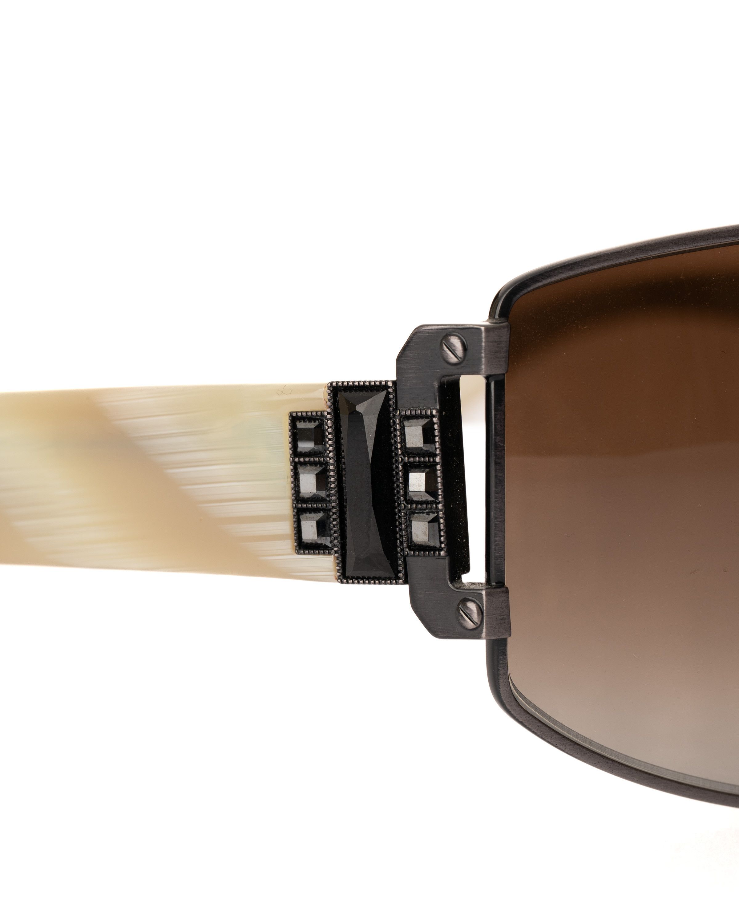 Lanvin Lanvin '00s Ivory Horn Gunmetal Crystal Oversized Sunglasses Size ONE SIZE - 3 Thumbnail