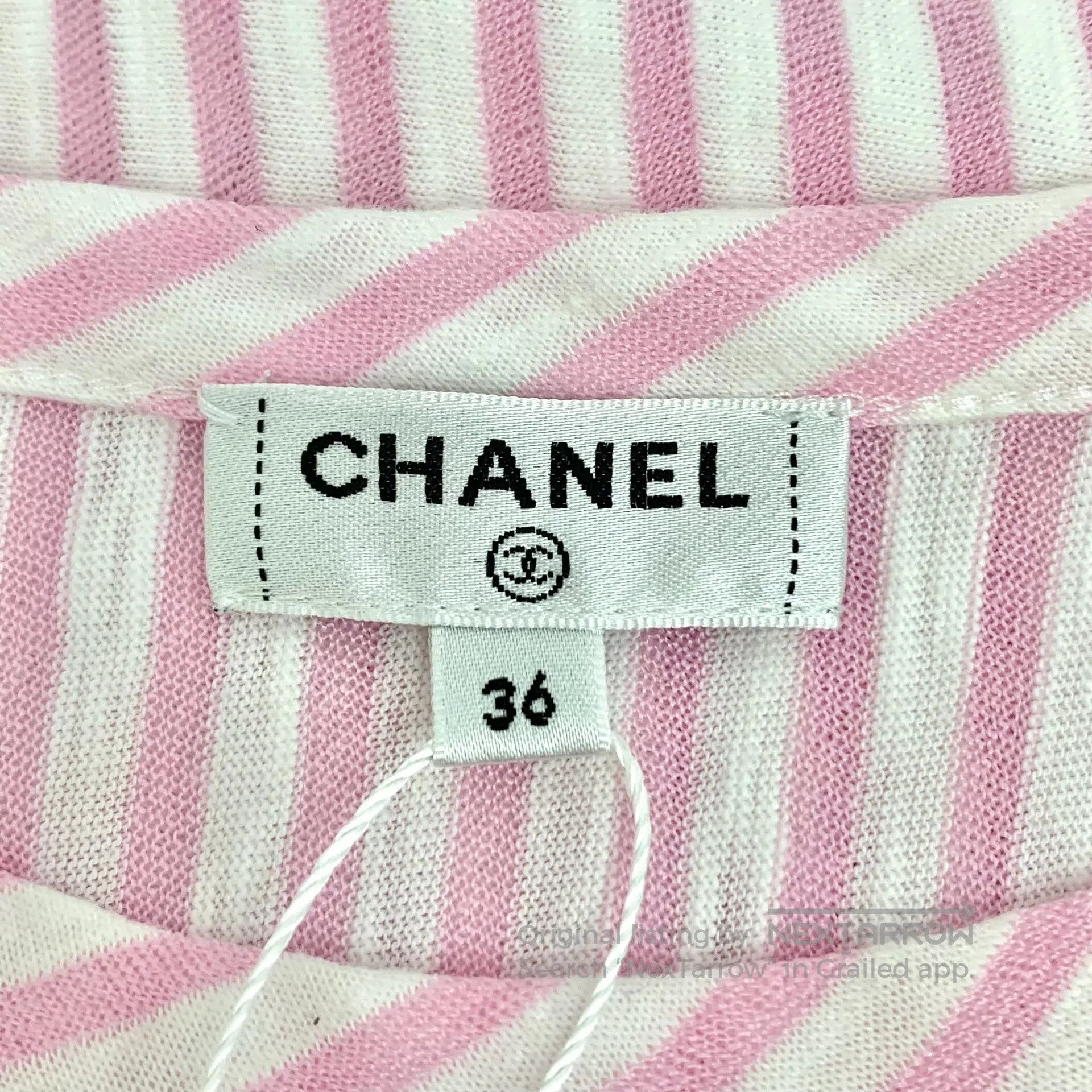 Chanel Chanel Light Pink Vertical Stripe Cotton Round Neck Short Size XS / US 0-2 / IT 36-38 - 7 Thumbnail