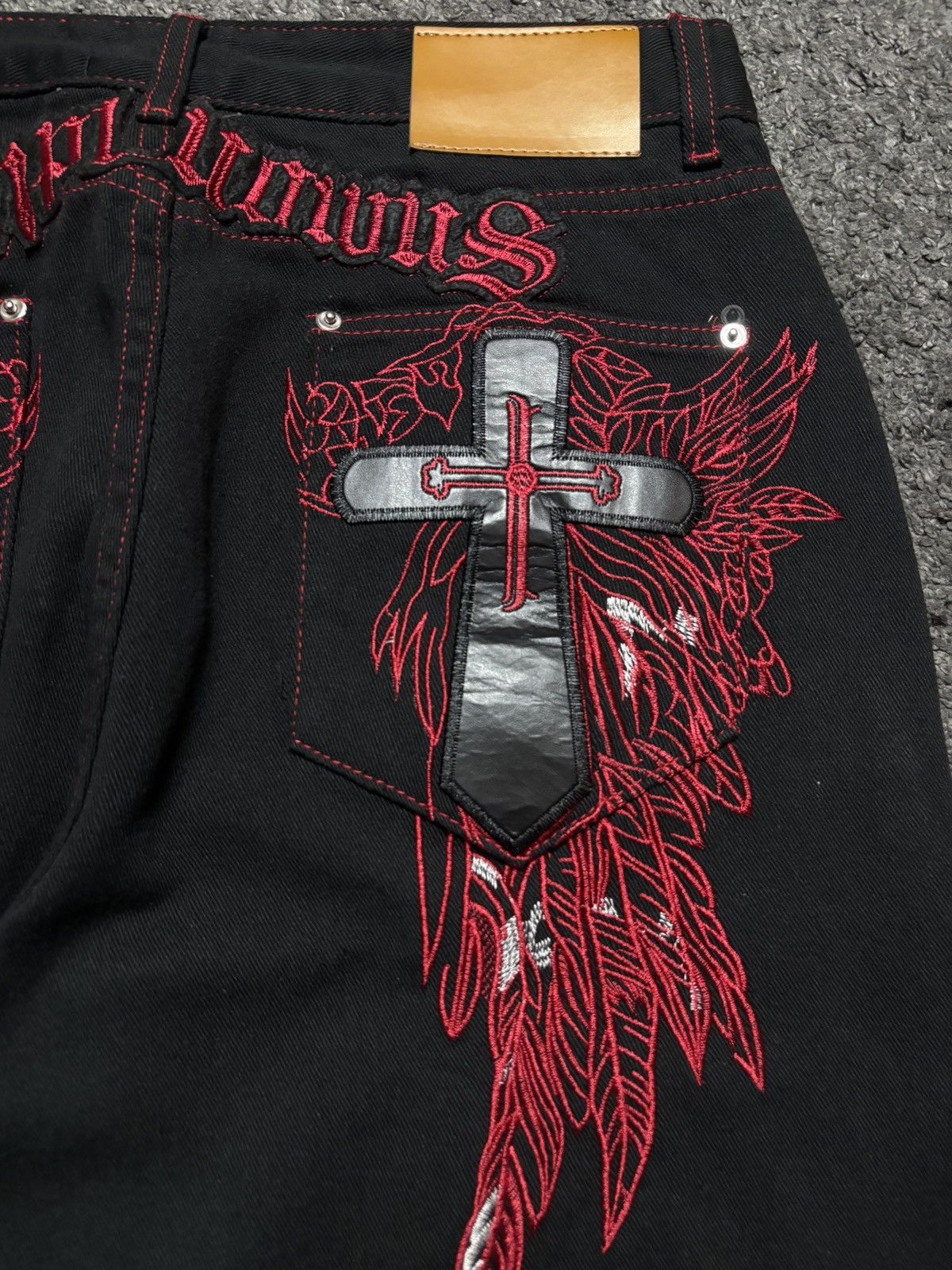 Jean × Vintage Vintage very rare cross wings medieval red black baggy jeans Size US 34 / EU 50 - 13 Thumbnail