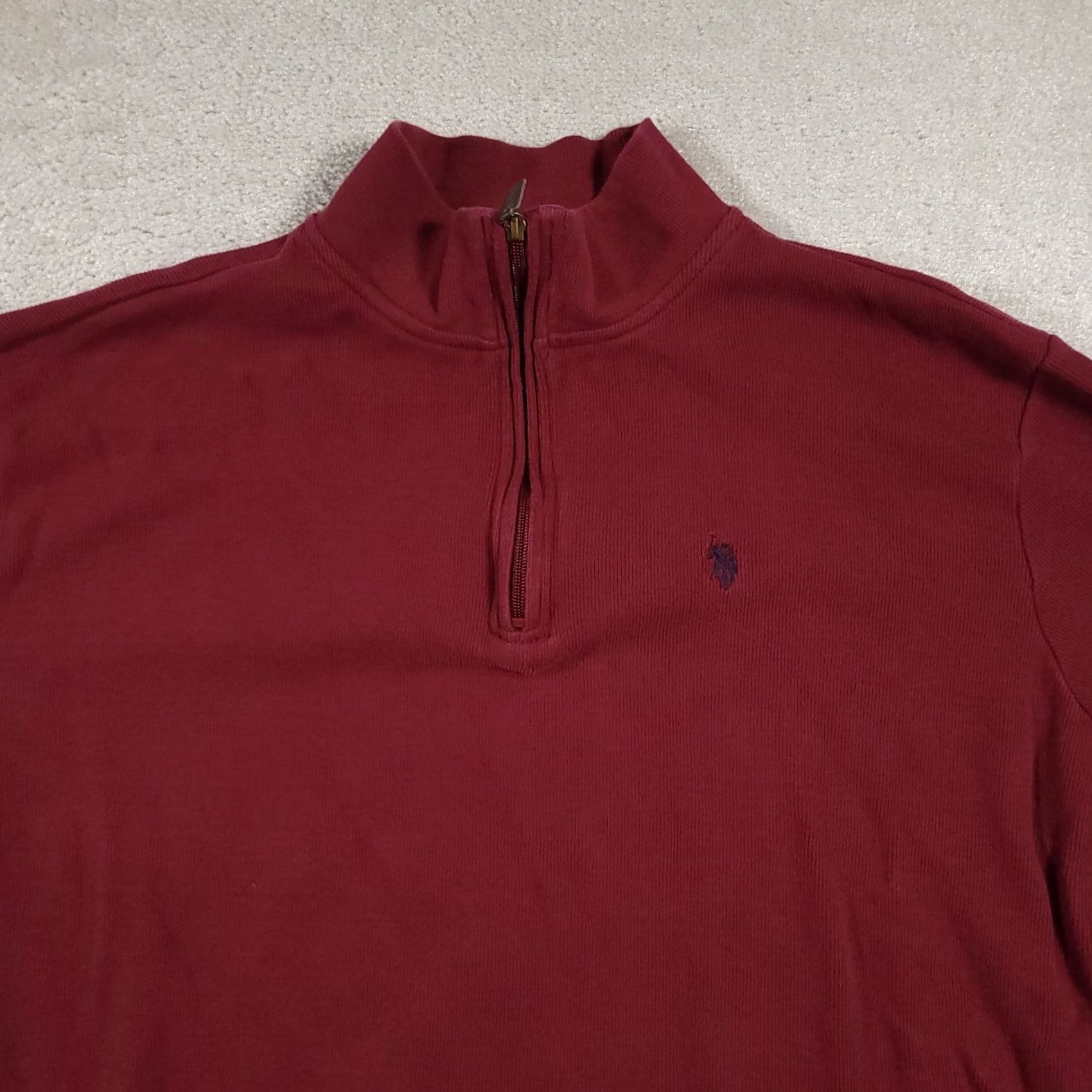 U.S. Polo Assn. U.S. Polo Assn. Sweater Shirt LT Tall Burgundy 1/4 Zip Pullover Mens Heavy Knit Long Sleeve Mock Neck Logo Embroidered Zipper Size US L / EU 52-54 / 3 - 3 Thumbnail