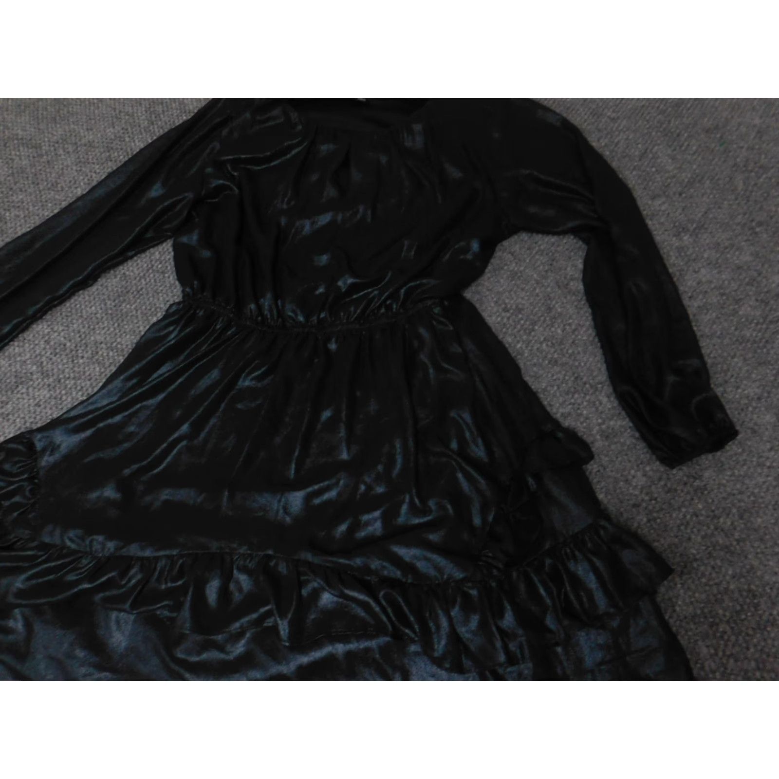 Vintage Simply Vera Vera Wang Dress Womens A-Line Midi Blue Short Sleeve Raglan Ruffle Zip L Crew Neck Cotton Rayon Solid Pattern Size L / US 10 / IT 46 - 3 Thumbnail