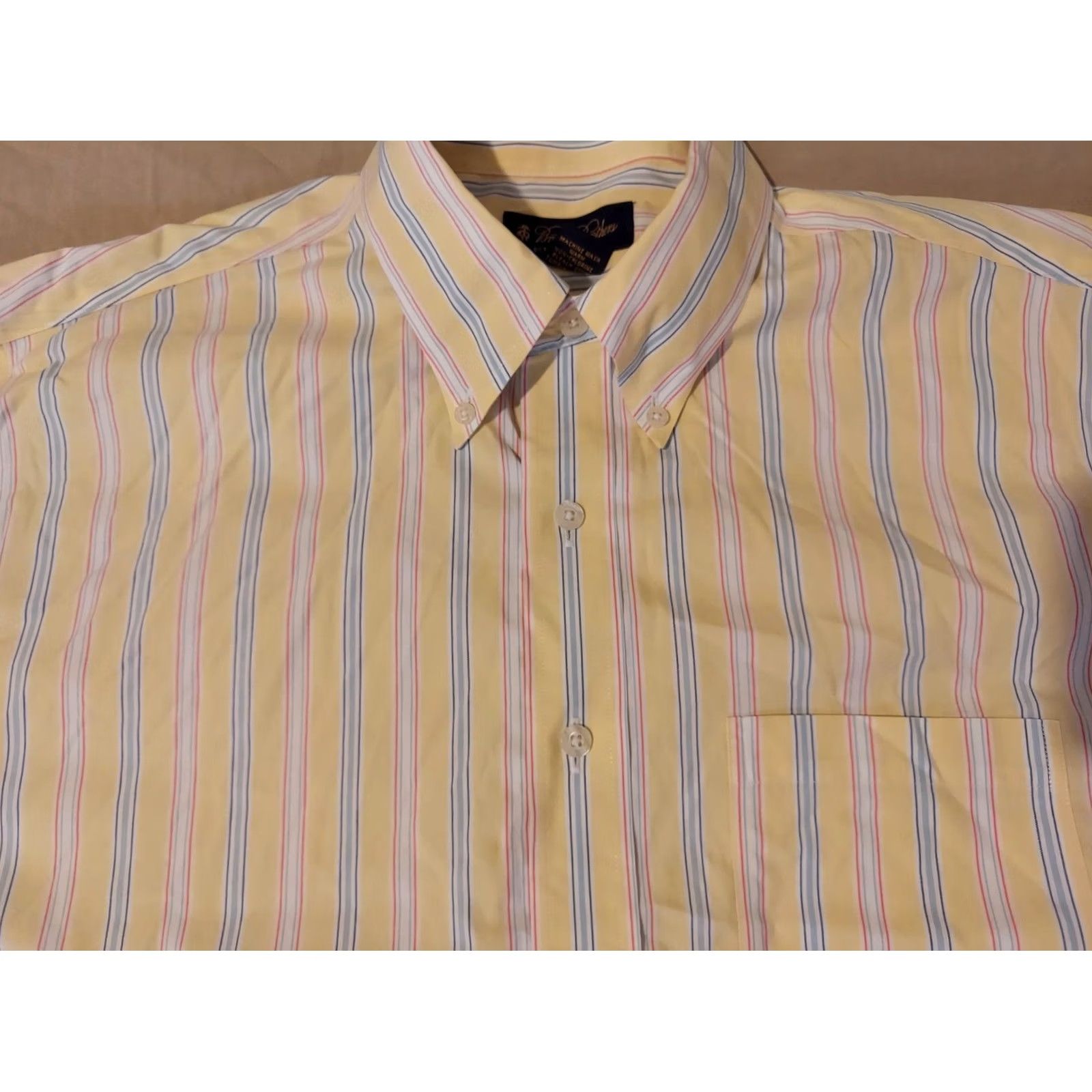 Brooks Brothers Brooks Brothers Dress Shirt L Large Yellow Button Cotton Mens Size 42R - 3 Thumbnail