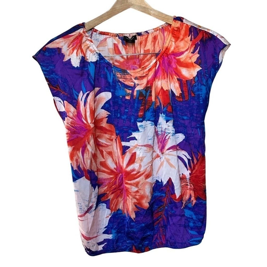 Ann Taylor ANN TAYLOR Tropical Top Floral Blue Orange Women's Size XS. Size XS / US 0-2 / IT 36-38 - 5 Thumbnail