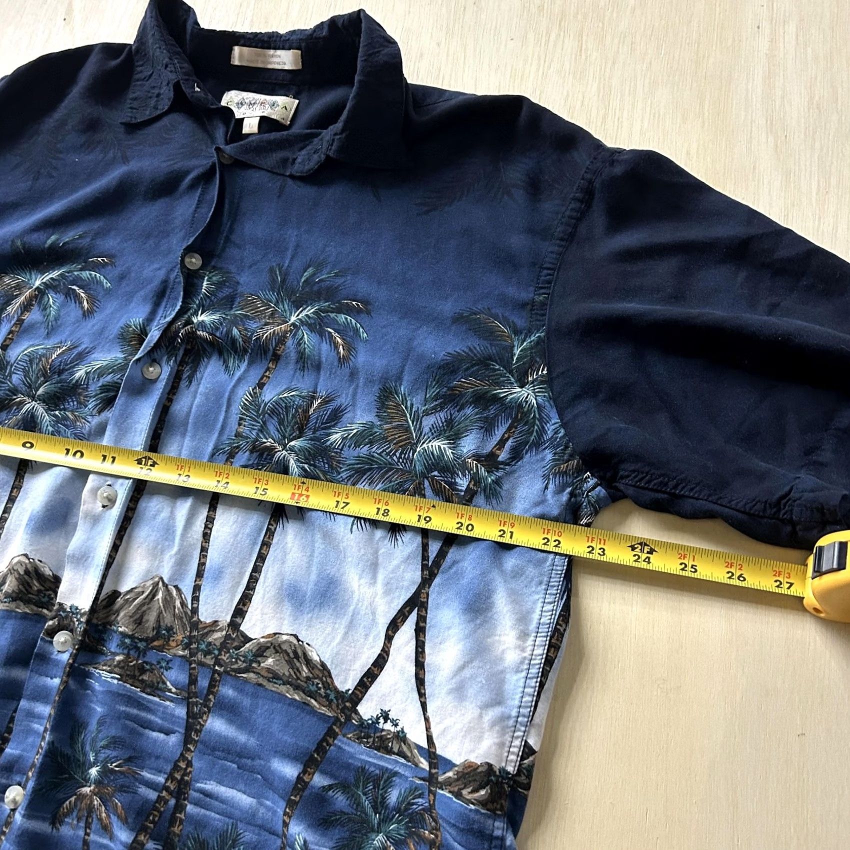 Vintage MP Hawaiian Shirt Mens L Blue Palm Tree Beach Scenic Aloha Rayon Button Up Size US L / EU 52-54 / 3 - 3 Thumbnail