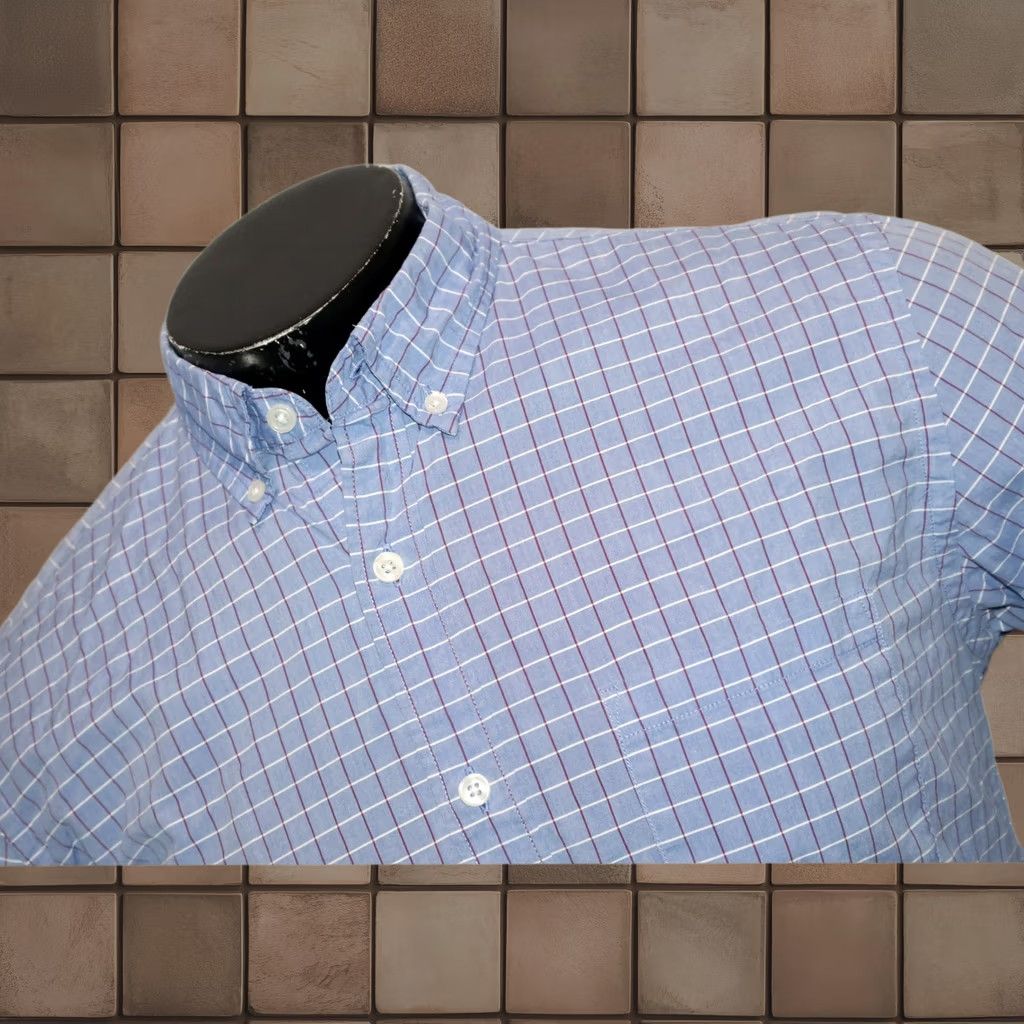 J Crew Men Medium Blue Plaid Long Sleeve Button Down Shirt Cotton Classic Preppy Workwear Business Casual, Men's (Size 40r)