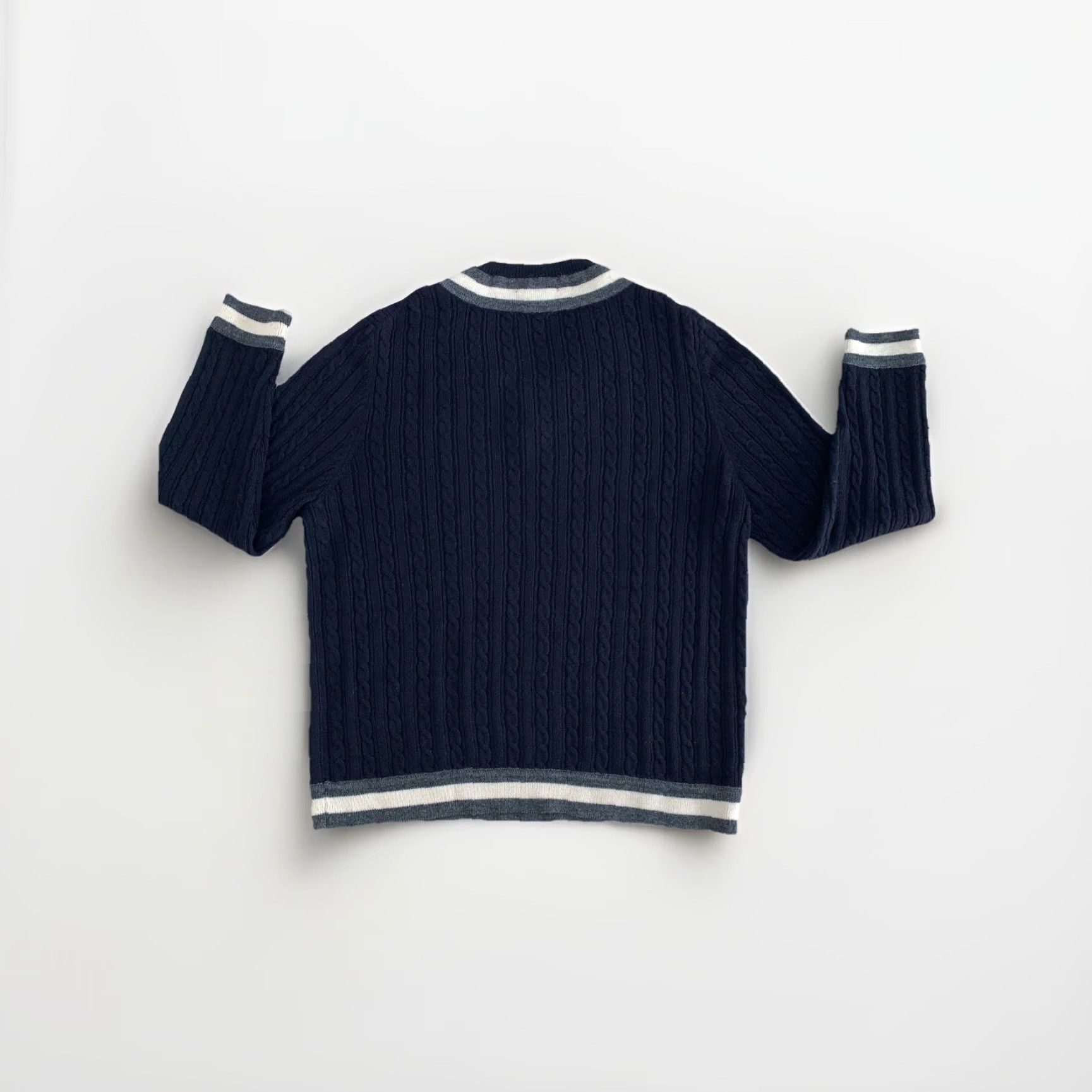 Brooks Brothers VINTAGE Brooks Brothers Sweater Men’s Wool V-Neck Cable Knit Navy/Blue XL Striped 90s Preppy Classic College Pullover Size US XL / EU 56 / 4 - 4 Thumbnail