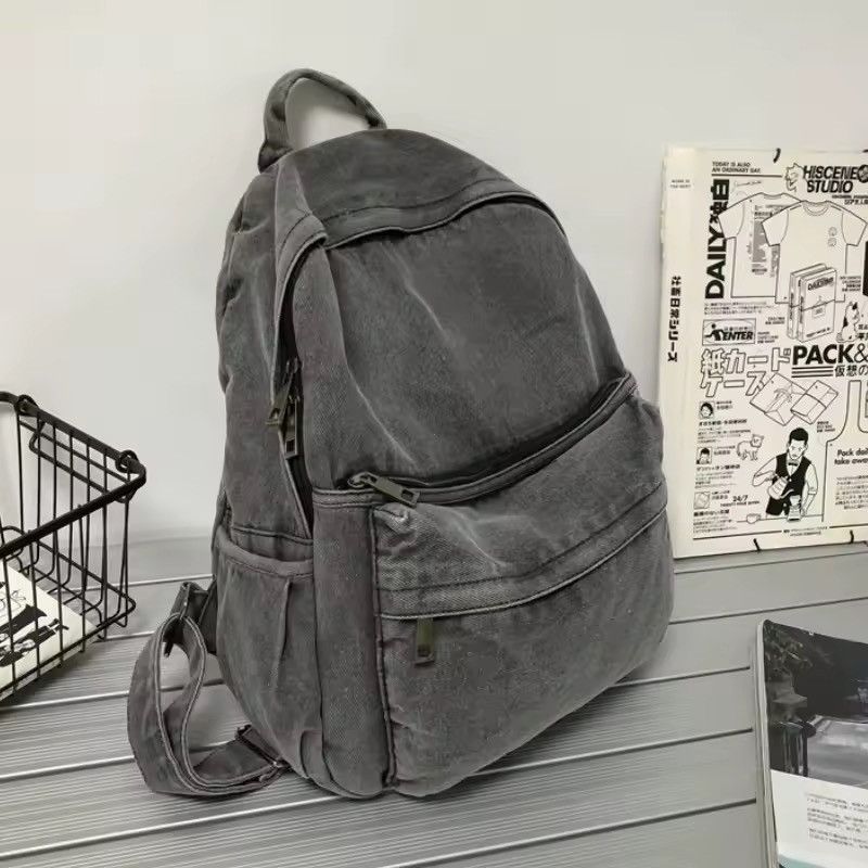 Japanese Brand New Gray Denim Backpack Women's Leisure Travel Outing Size ONE SIZE - 1 Thumbnail