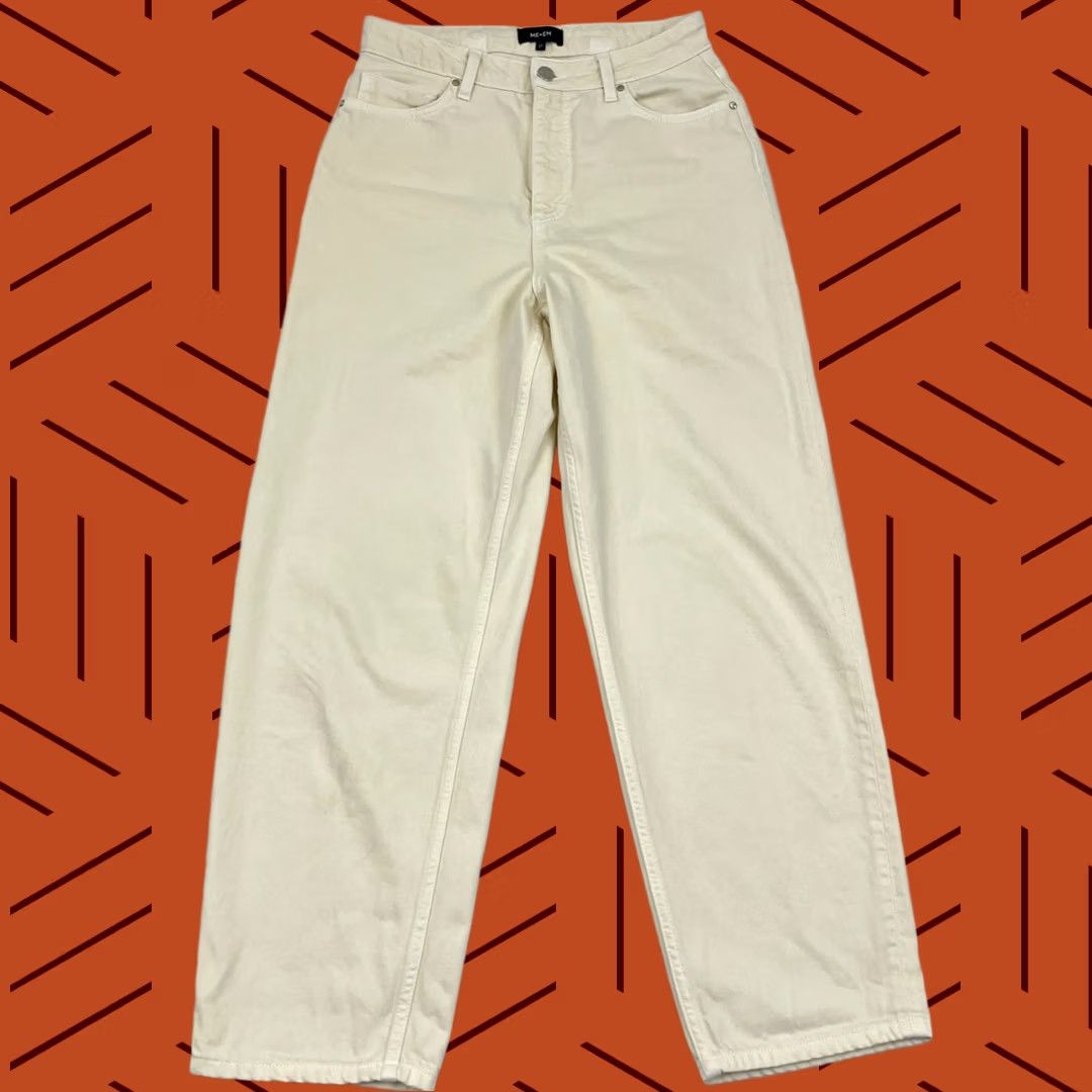 ME+EM ME+EM Pants Womens 27 W27 I28 Straight Leg White Cream Buckle Back High Rise Jeans Trousers Casual Workwear Size 27" / US 4 / IT 40 - 1 Thumbnail
