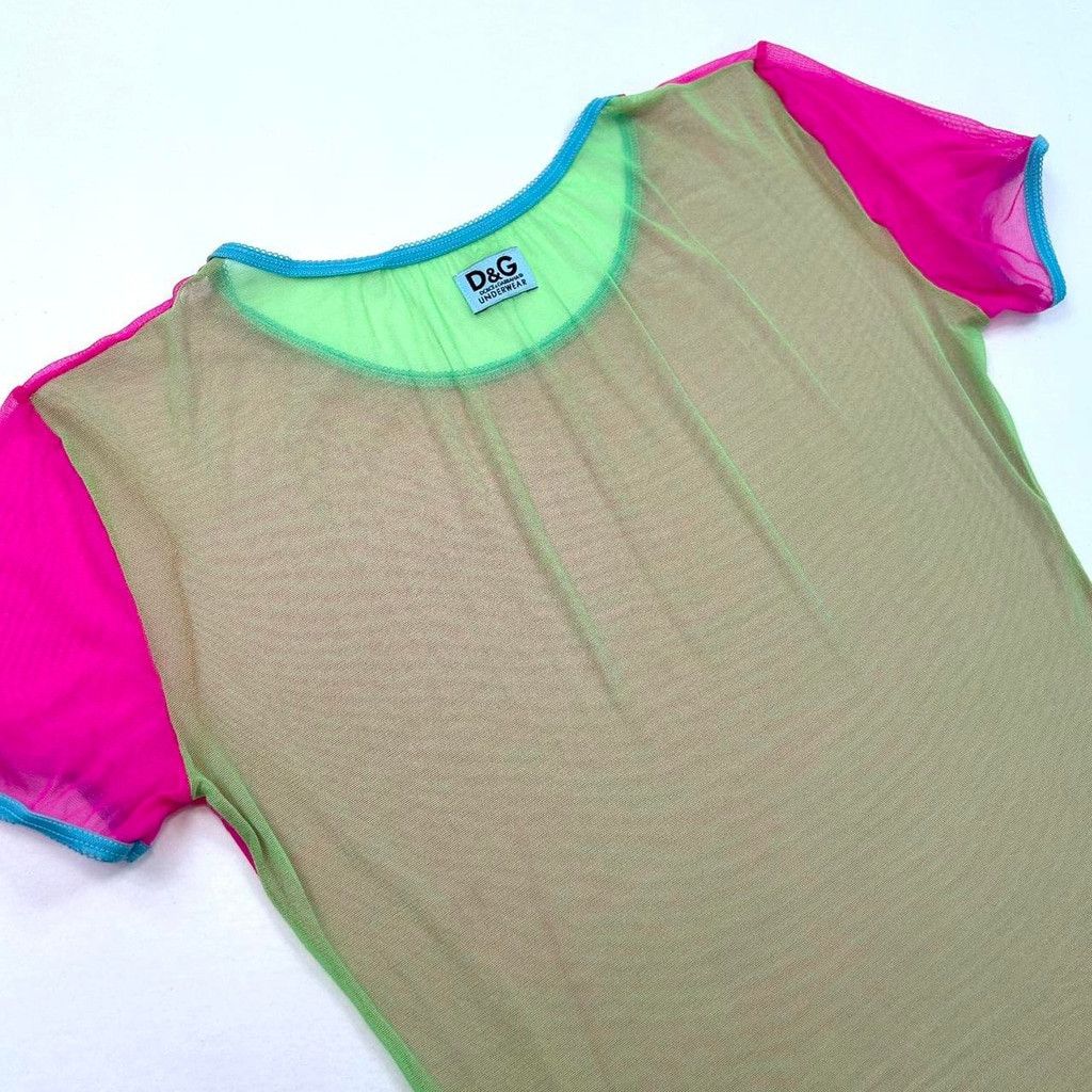 Dolce & Gabbana y2k D&G pink and green mesh color block short sleeve top Size M / US 6-8 / IT 42-44 - 6 Thumbnail