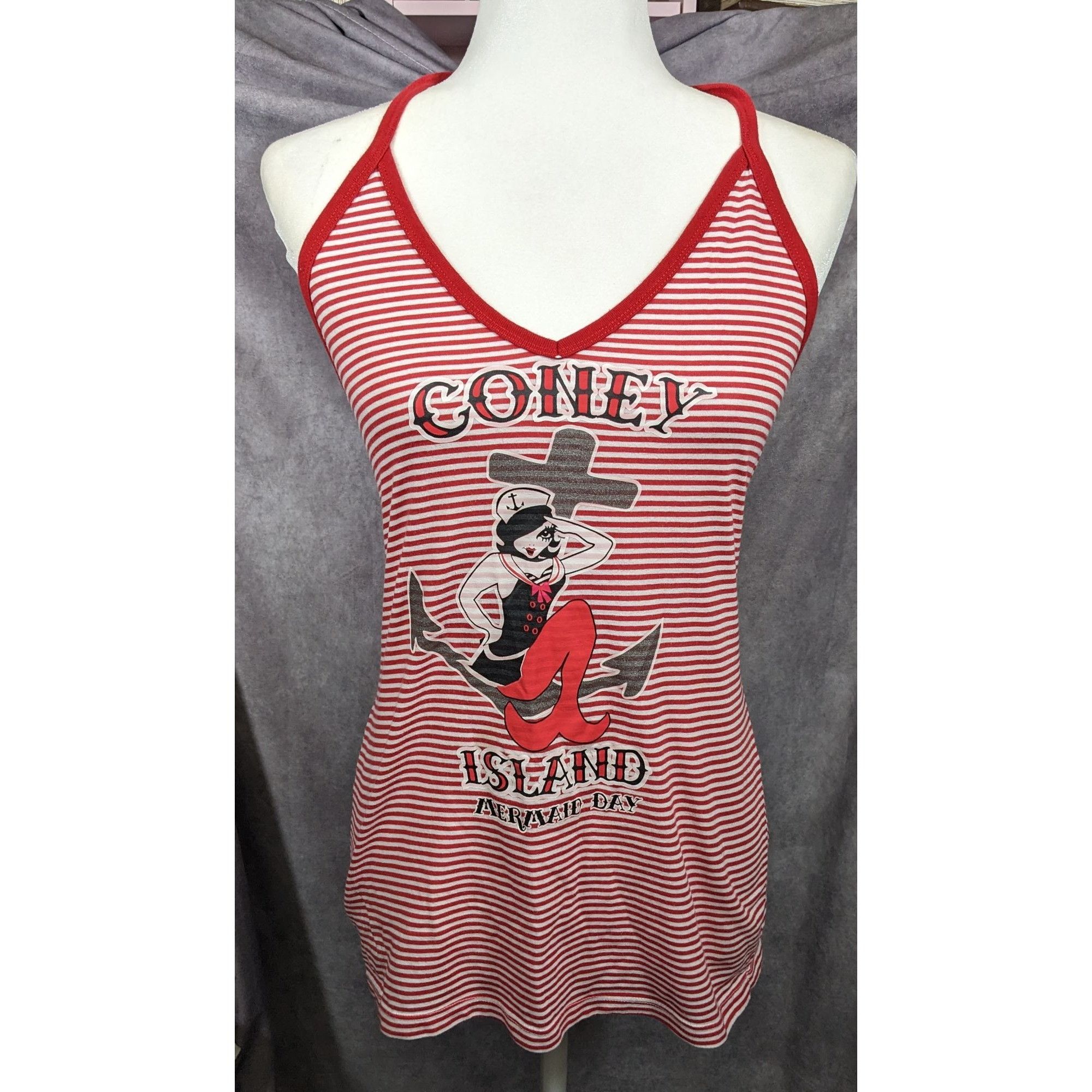 Other Vintage Retro Pinup Coney Island Mermaid Day Striped Halter Size XL / US 12-14 / IT 48-50 - 4 Thumbnail