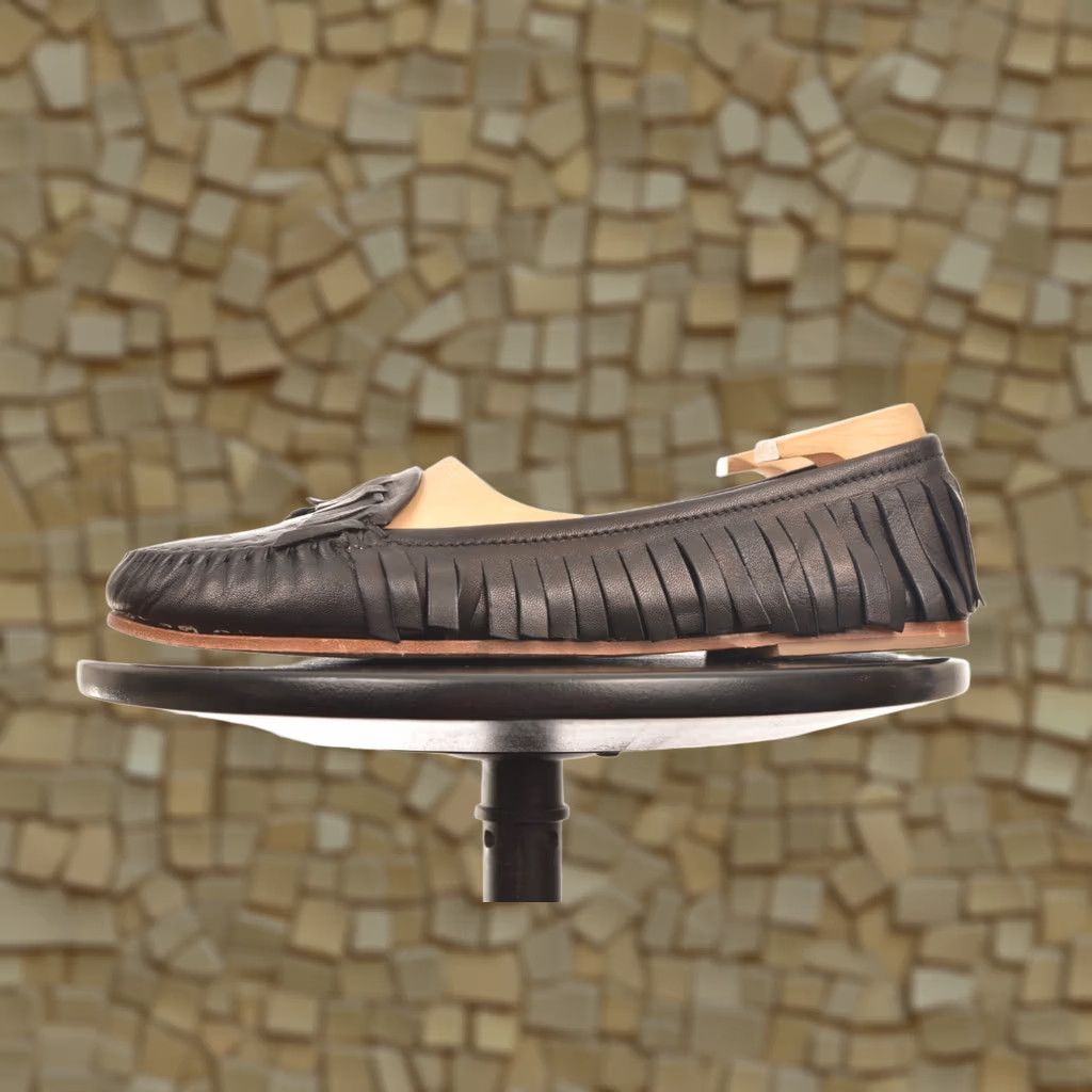 Tomas Maier DDP Tomas Maier Black Leather Embossed Palm Tree Fringe Loafers Size 8 1/2 Women's Flat Leather Loafers Size US 9 / IT 39 - 1 Thumbnail