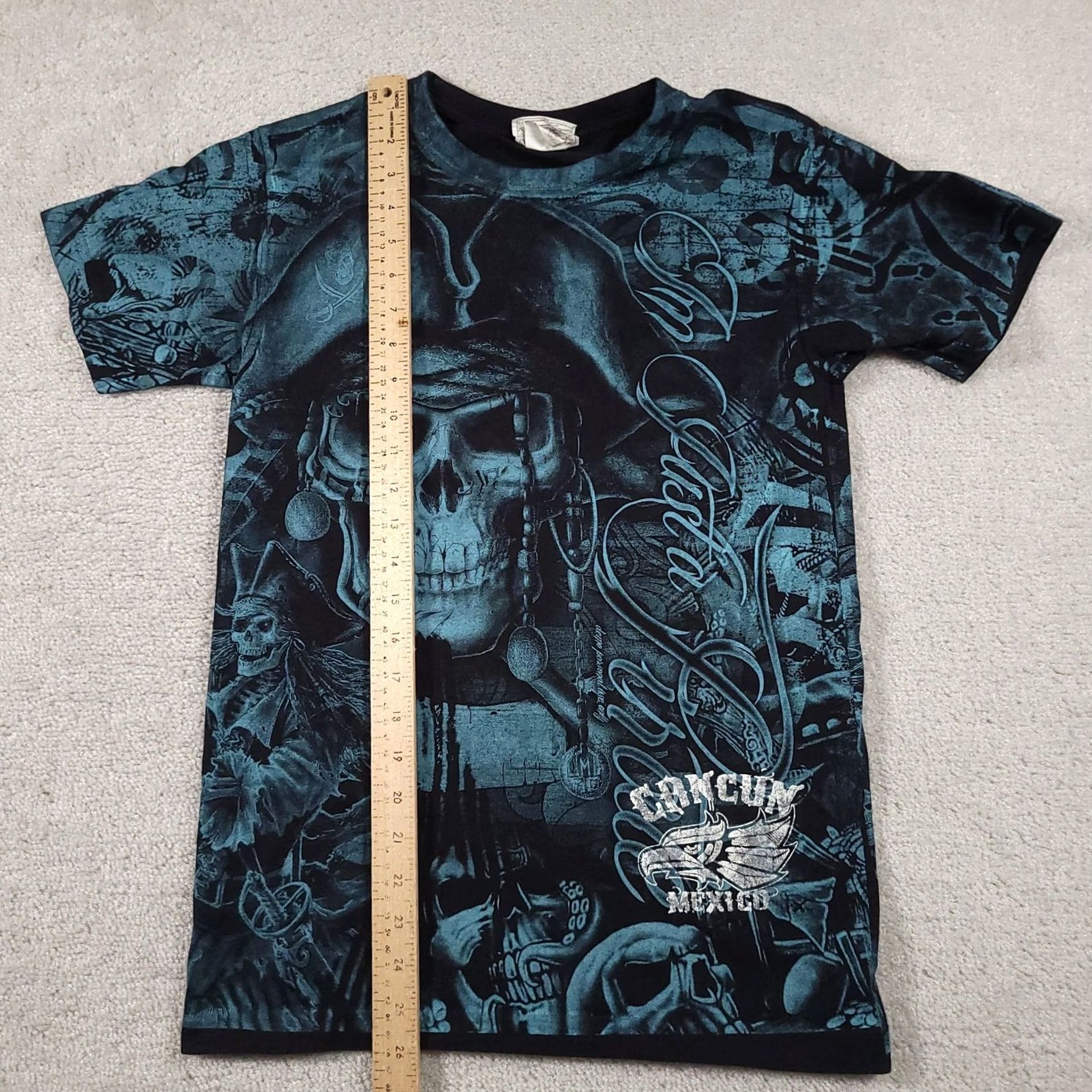 Vintage Cancun Mexico Pirate Skull Shirt Mens Small Black Graphic Tee Souvenir Euro American Cotton Active Wear Size US S / EU 44-46 / 1 - 7 Thumbnail