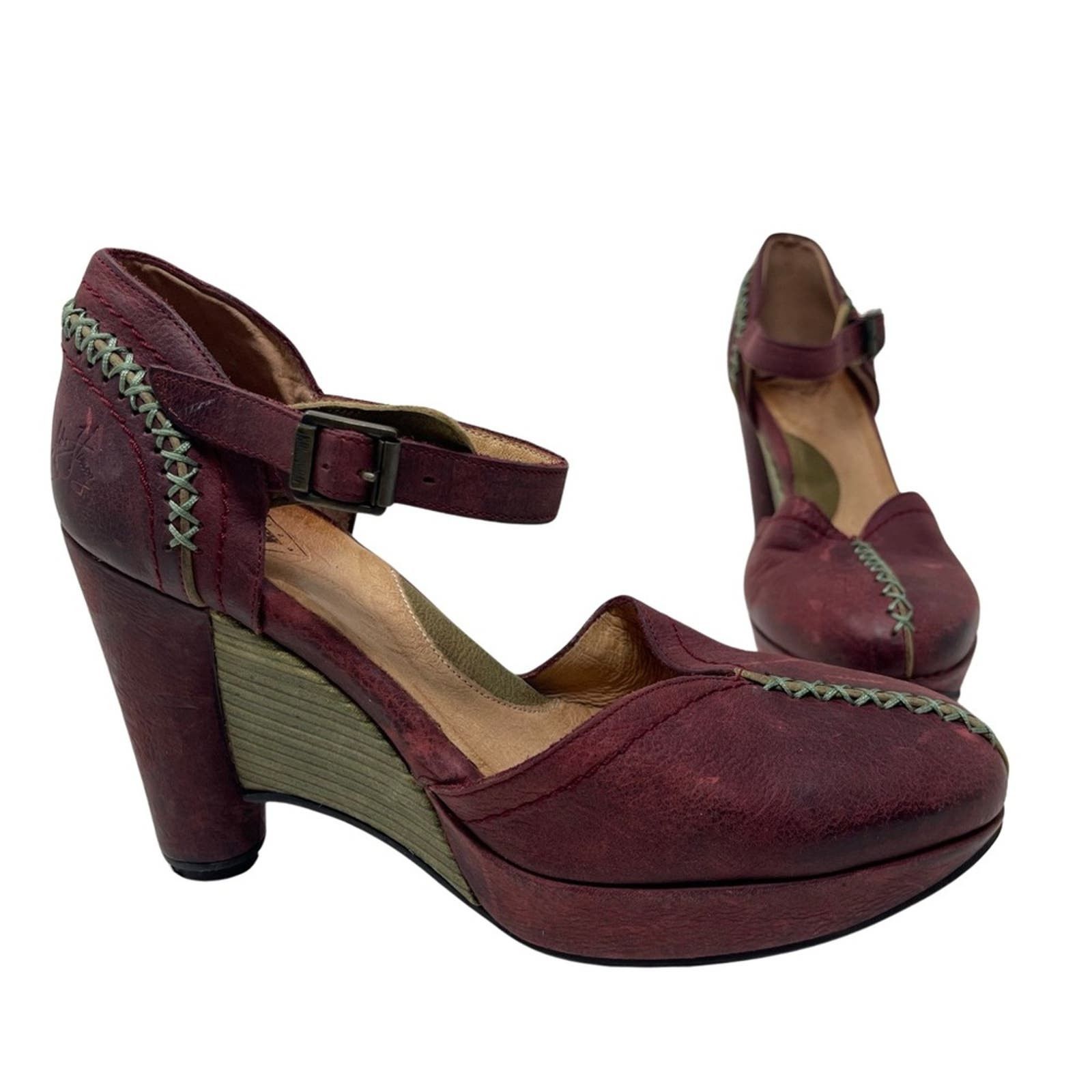 image of John Fluevog Simone Mary Jane Platform Shoes 8 Wedge Heels in Red, Women's