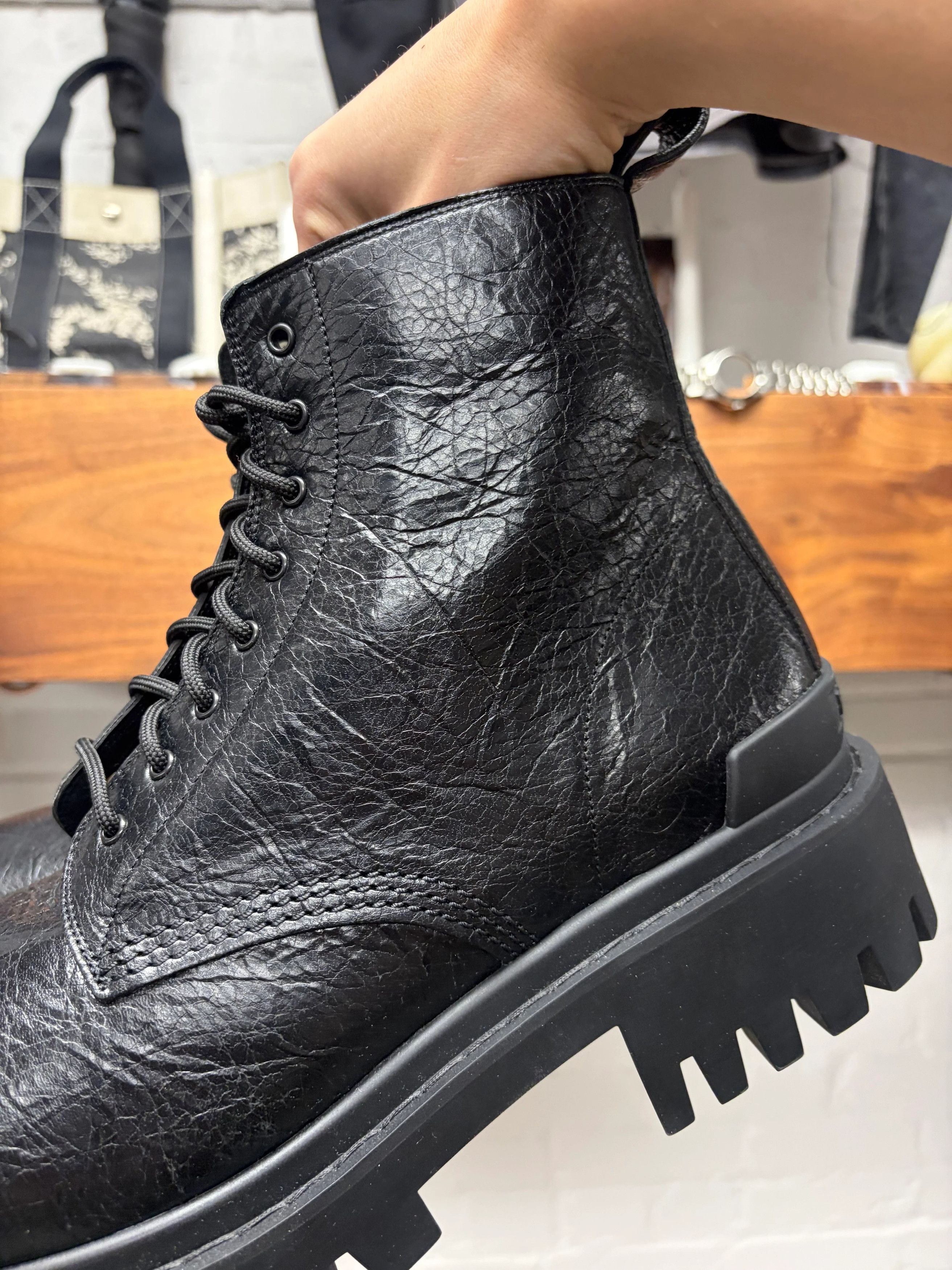 Balenciaga Balenciaga ‘Strike’ Grained Black Leather Combat Boots Size US 12 / EU 45 - 2 Thumbnail