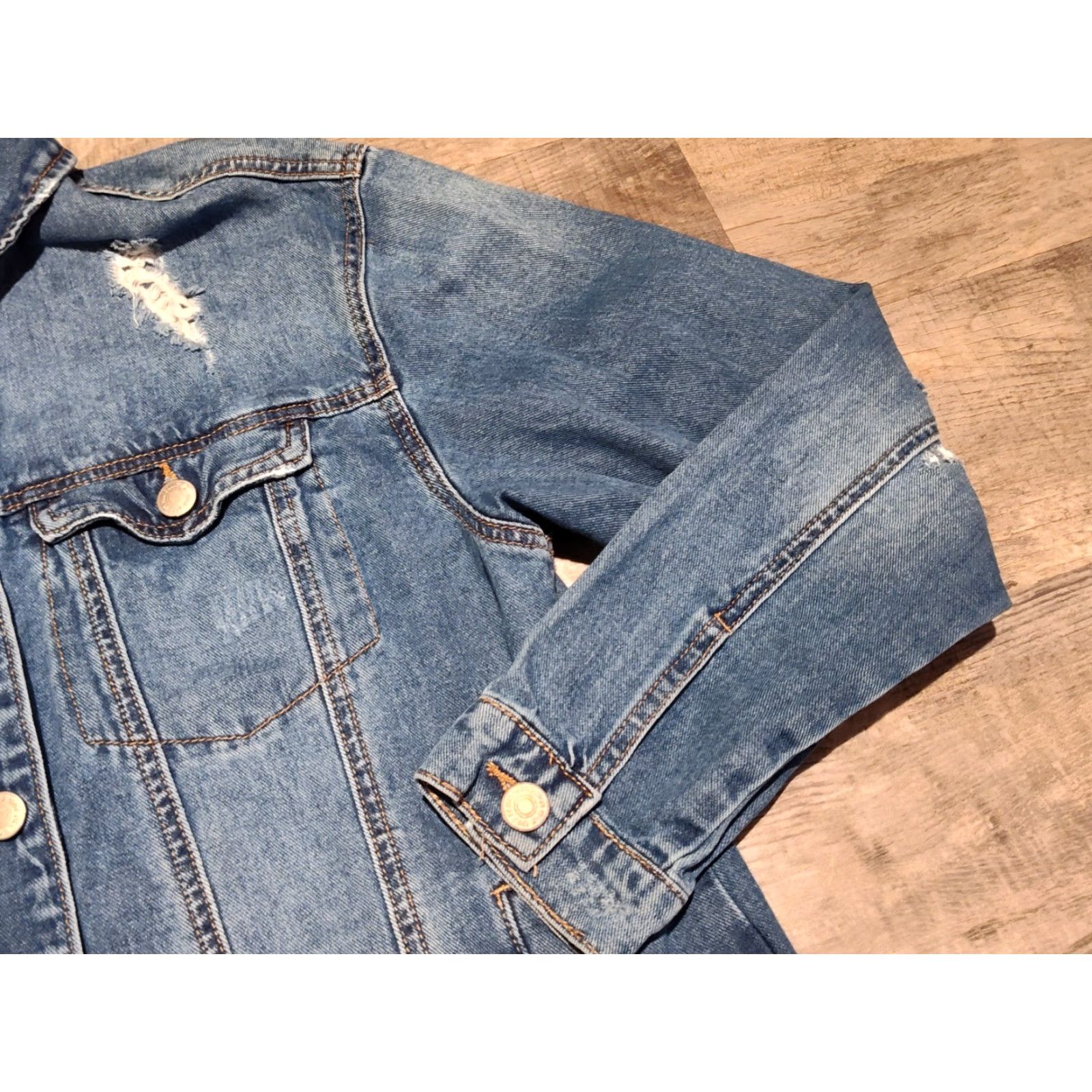Denime WAX JEAN Women's Denim Jacket Medium Blue Button-Down Casual All Seasons Size 32" / US 10 / IT 46 - 3 Thumbnail