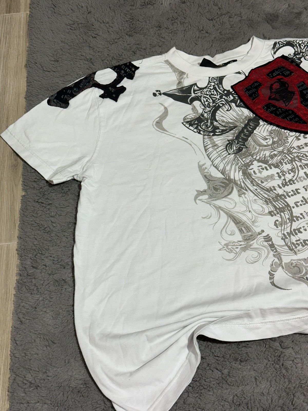 Affliction Vintage Raw Blue "Knight’s Crest" Graphic Tee Size US XL / EU 56 / 4 - 2 Thumbnail