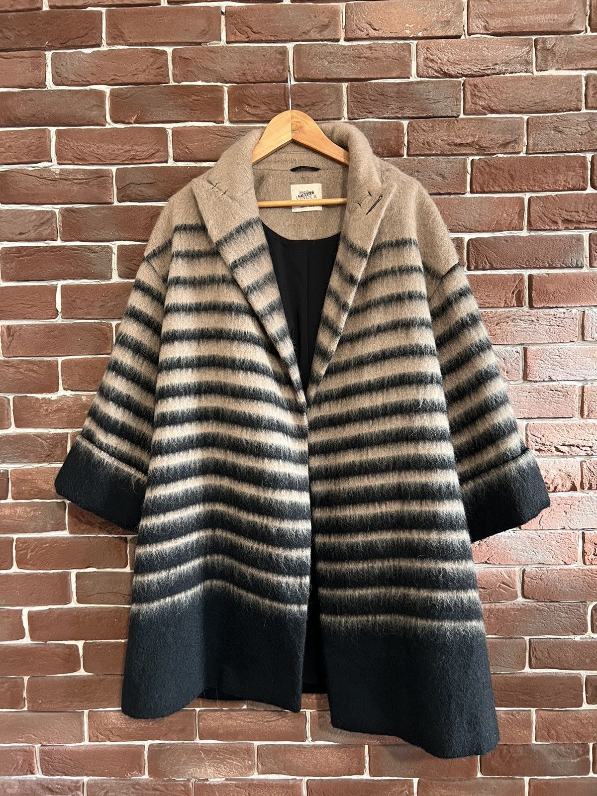 image of Hype Women's Jean Paul Gaultier Lindex Wool Striped Coat S in Black Cream (Size Small)