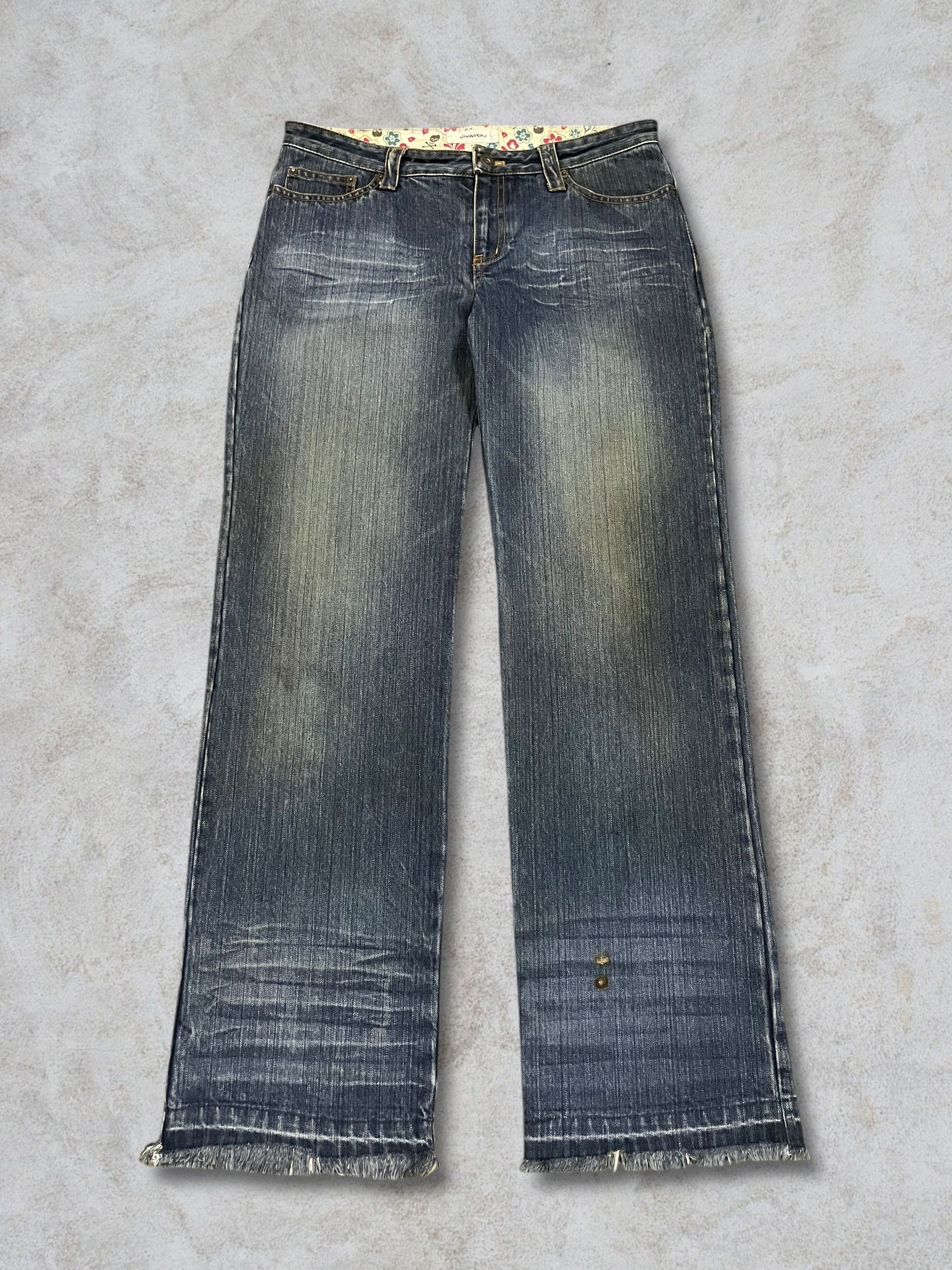 Japanese Brand Vintage Japanese Skull Gothic Loose Straight Frayed Jeans Size 31" - 7 Thumbnail