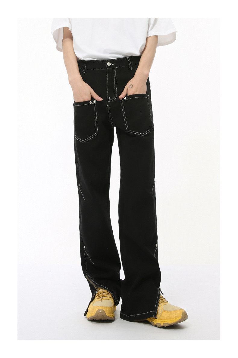 Japanese Brand × Jean Black patchwork multi-pocket zip-up straight jeans Size US 32 / EU 48 - 2 Thumbnail