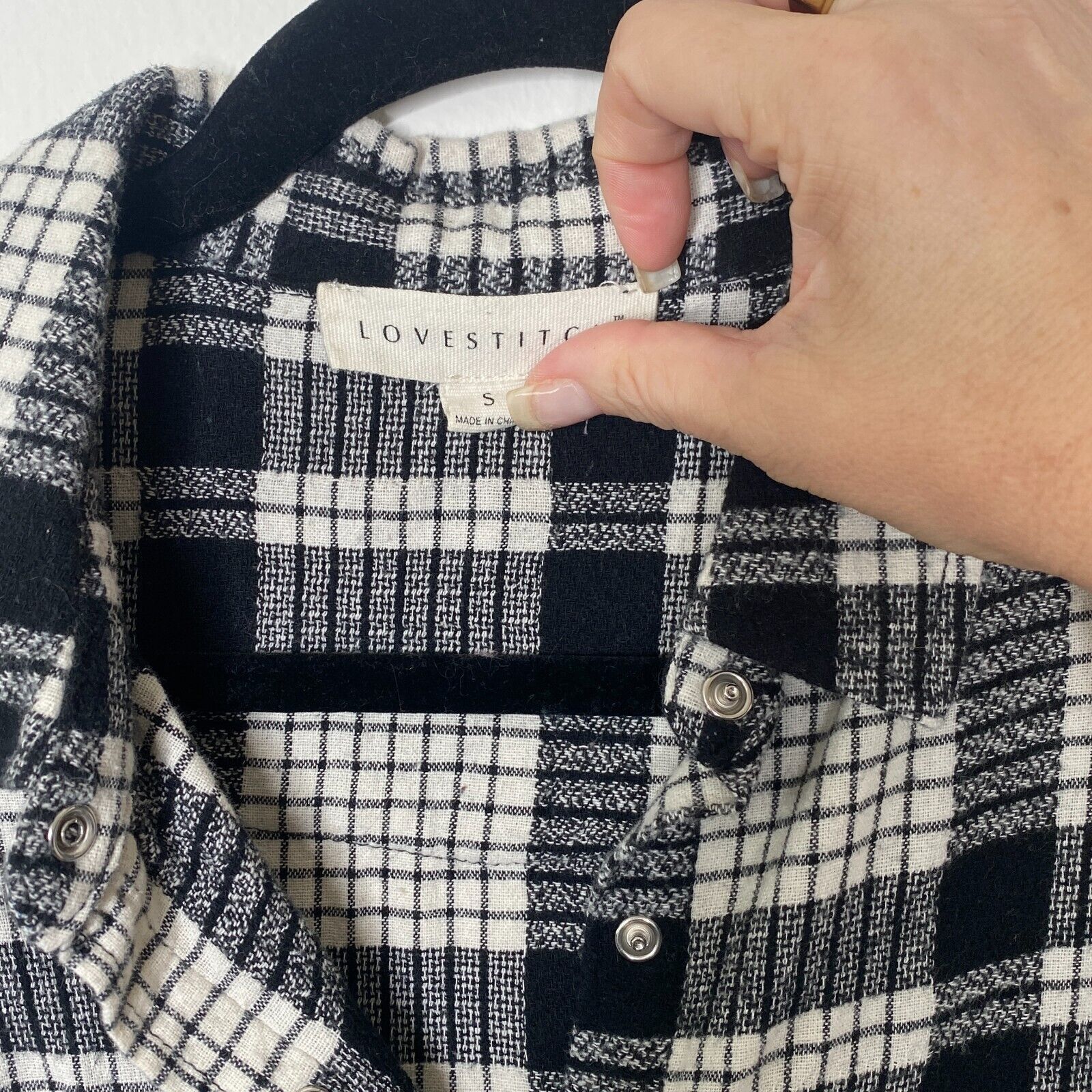 Other Lovestitch Long Sleeve Black White Plaid Flannel Shirt S Size XS / US 0-2 / IT 36-38 - 5 Thumbnail
