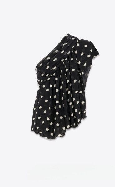 o1s1wg111124 Draped Oone-Shoulder Top Dotted Silk Muslin