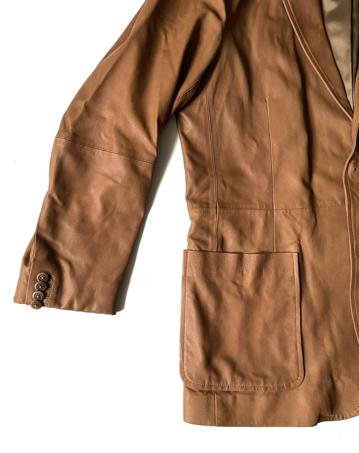 Leather Ecce Uomo Men Brown Goat Leather Blazer Size L Size 42R - 3 Thumbnail