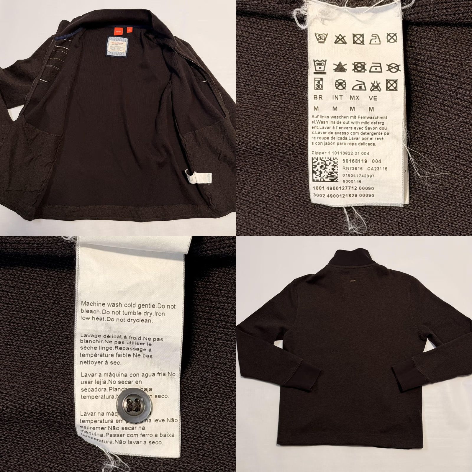 Vintage BOSS Orange Sweatshirt Mens M Brown Full Zip Stand Collar Rib Cuffs Knit Size US M / EU 48-50 / 2 - 8 Thumbnail