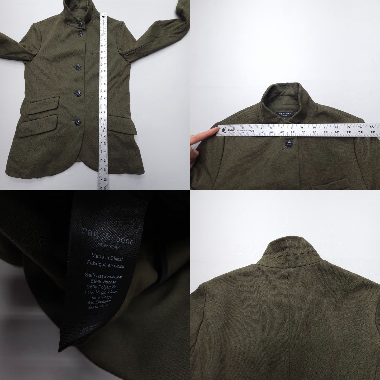 Rag & Bone VINTAGE Rag & Bone Slade Blazer Army Green Size 2 Knit Stretch Viscose Wool Military EUC Size XS / US 0-2 / IT 36-38 - 8 Thumbnail