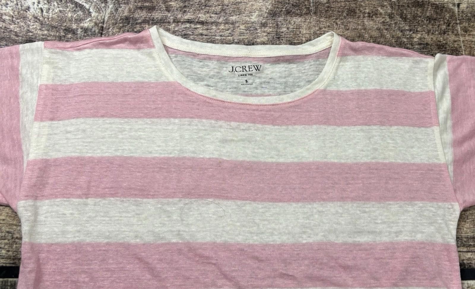 J.Crew J Crew Linen Tee Womens Small Top Pink White Striped Cuffed Size S / US 4 / IT 40 - 4 Thumbnail
