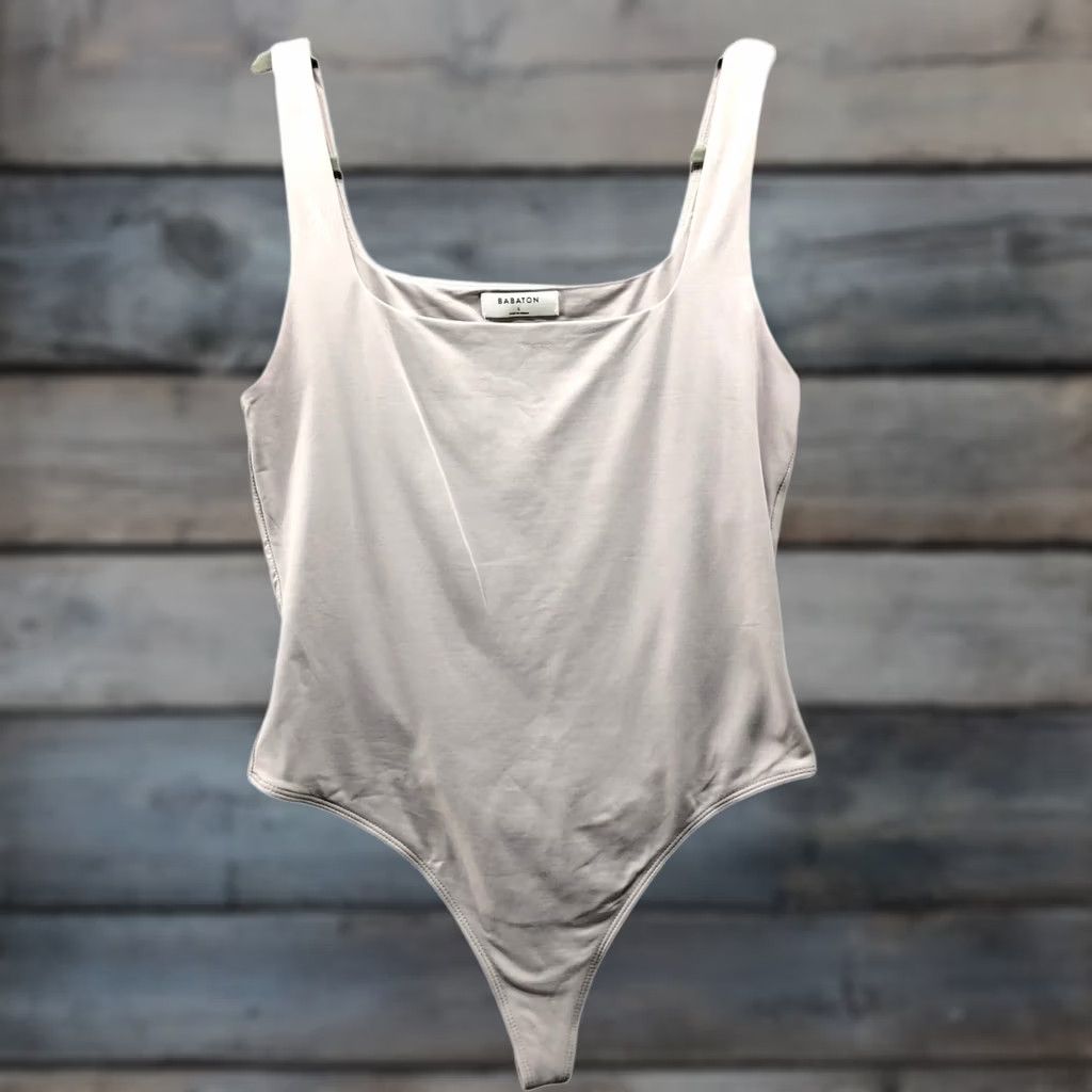 Vintage Babaton Bodysuit Womens L Gray Sleeveless Square Neck Shaping One Piece Contour Cotton? Nylon Spandex Size XL / US 12-14 / IT 48-50 - 1 Thumbnail
