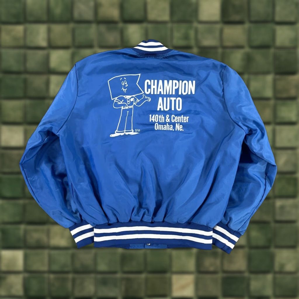 VINTAGE Holloway Auto Stores Jacket Mens Large Blue 80s Cars Wind-Resistant Varsity