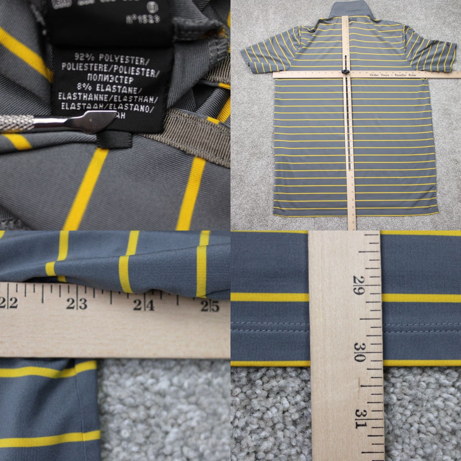 RLX Ralph Lauren RLX Ralph Lauren Polo Shirt Mens Large Gray/Yellow Striped Stretch Short Sleeve Polo Shirt Size US L / EU 52-54 / 3 - 8 Thumbnail