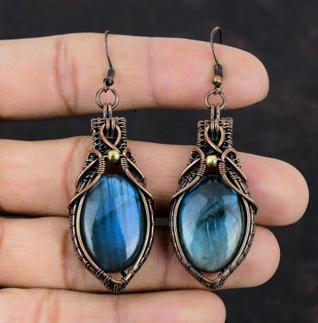Other Labradorite Copper Valentine Wire Wrapped Dangle Earrings Size ONE SIZE - 1 Preview