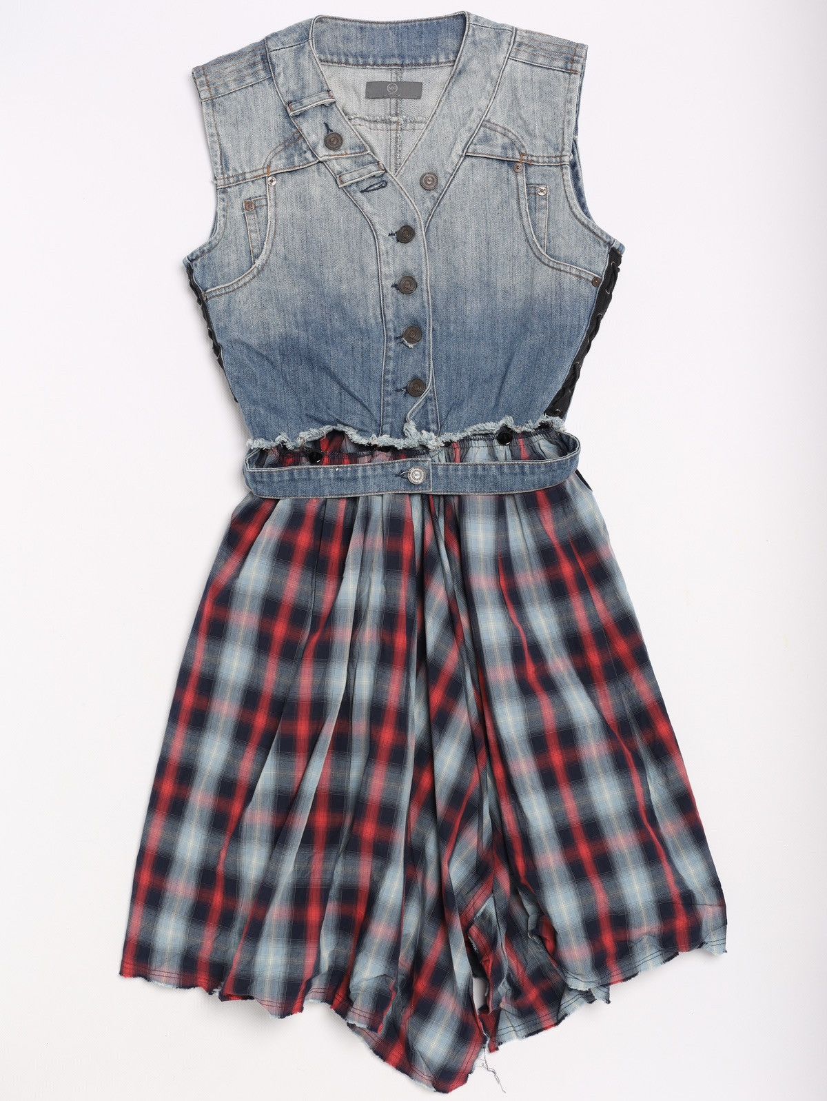 Alexander McQueen Alexander McQueen MCQ Denim Dress with Plaid Skirt Grunge Size S / US 4 / IT 40 - 7 Thumbnail