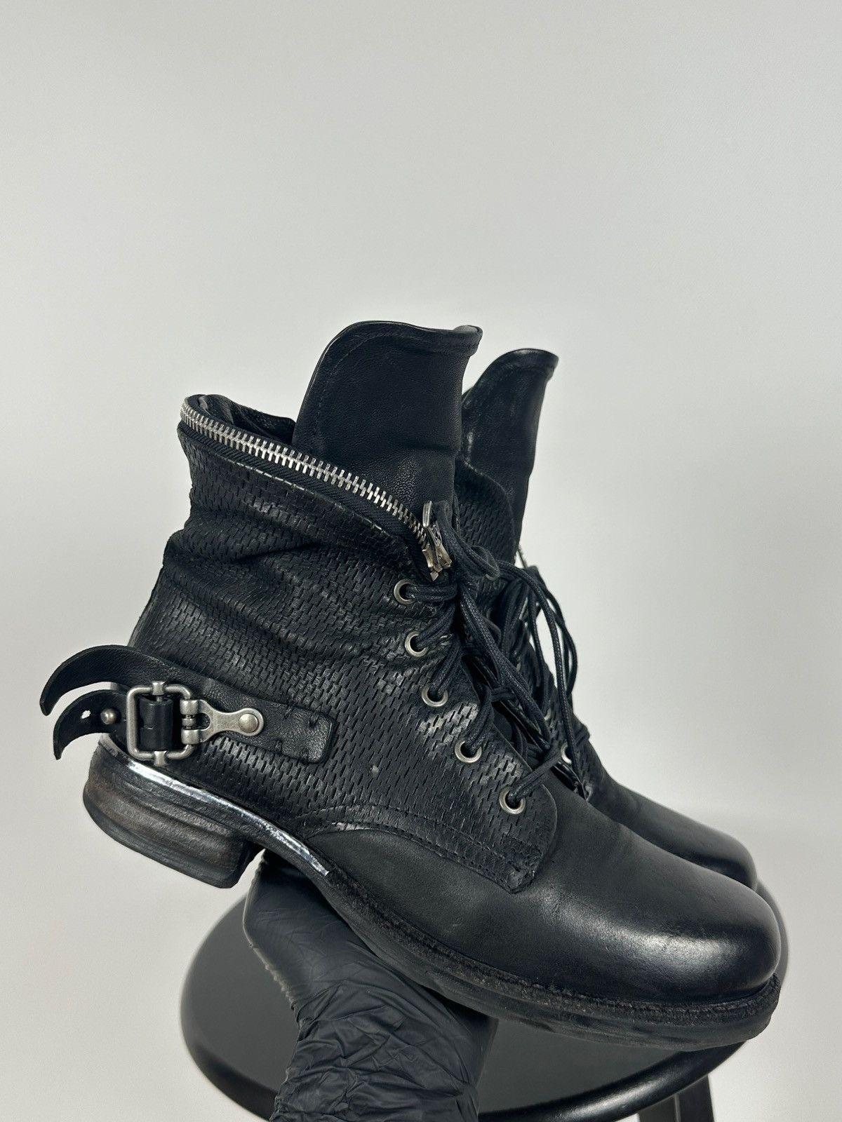 A.S.98 A.S.98. Airstep Black Leather Biker Zip Buckle Ankle Boots Size US 8 / IT 38 - 10 Thumbnail