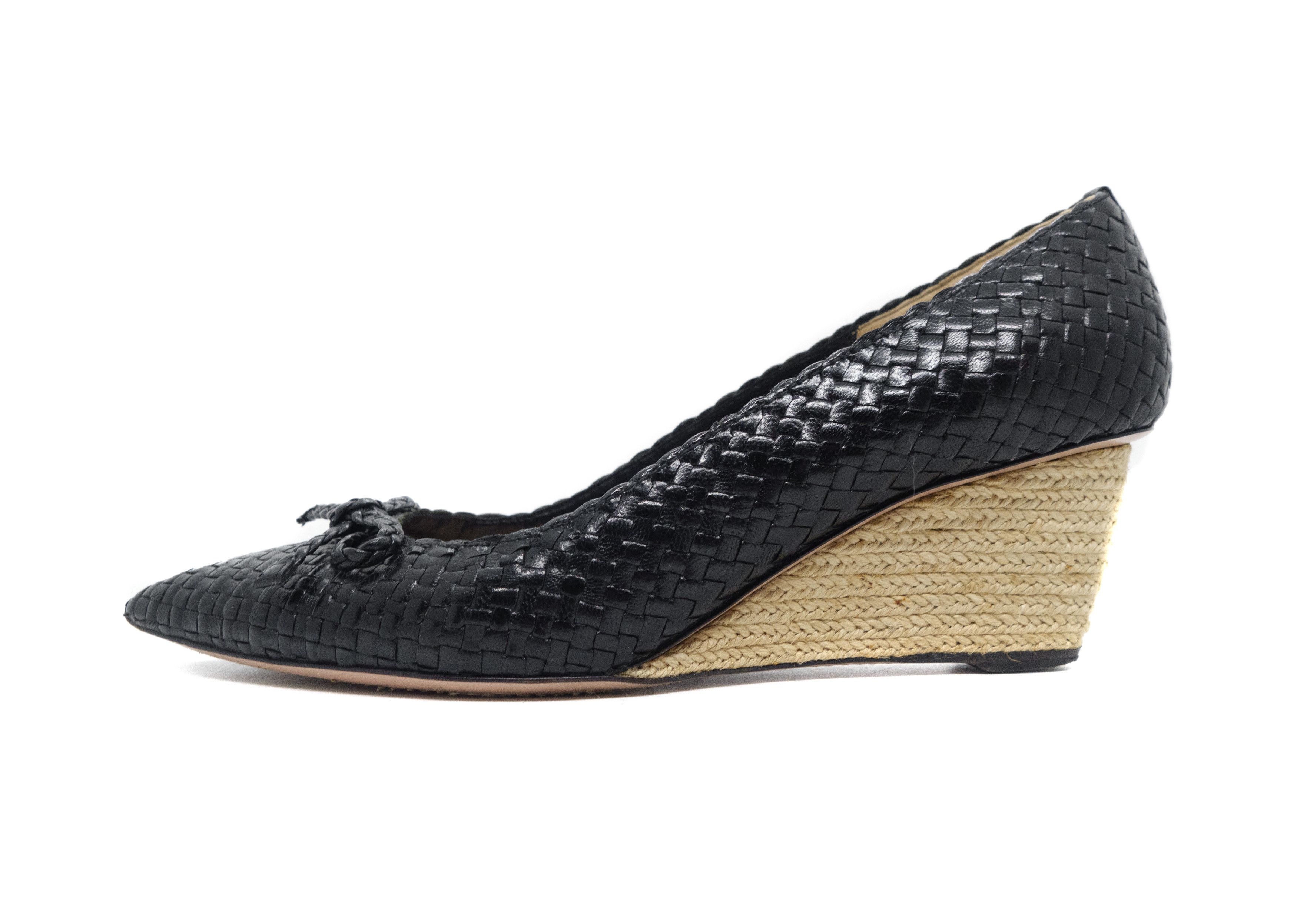 Prada Woven Leather Bow Espadrille Wedge Pumps Vintage Y2K Size US 10.5 / IT 40.5 - 1 Thumbnail