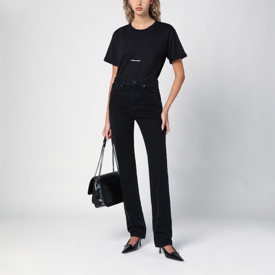 Saint Laurent Paris o1d2blof0924 Logo Print T-Shirt in Black Size XS / US 0-2 / IT 36-38 - 2 Thumbnail