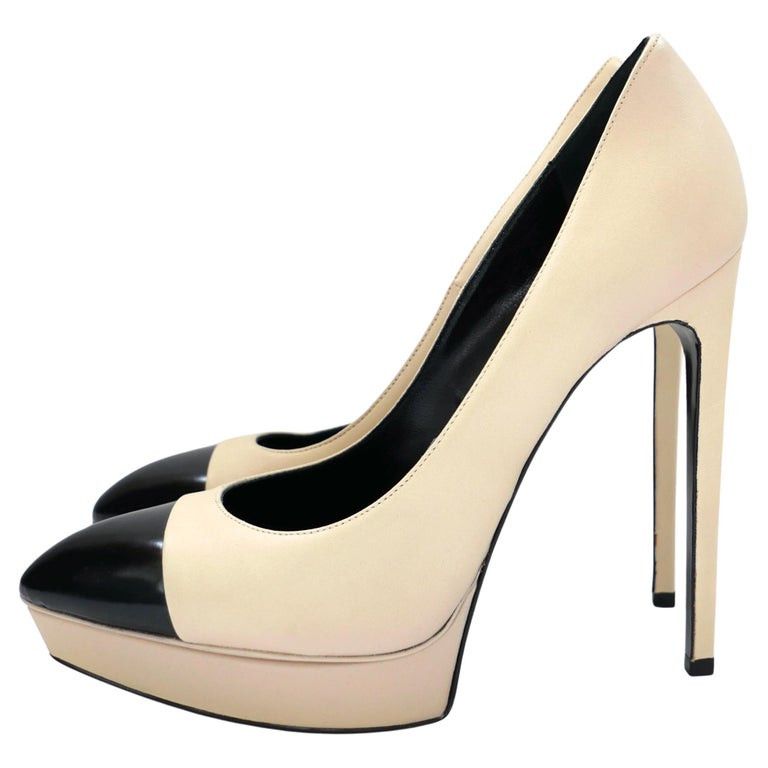 Saint Laurent Paris Saint Laurent Janis Beige & Black Pumps Heels Size US 9 / IT 39 - 1 Thumbnail