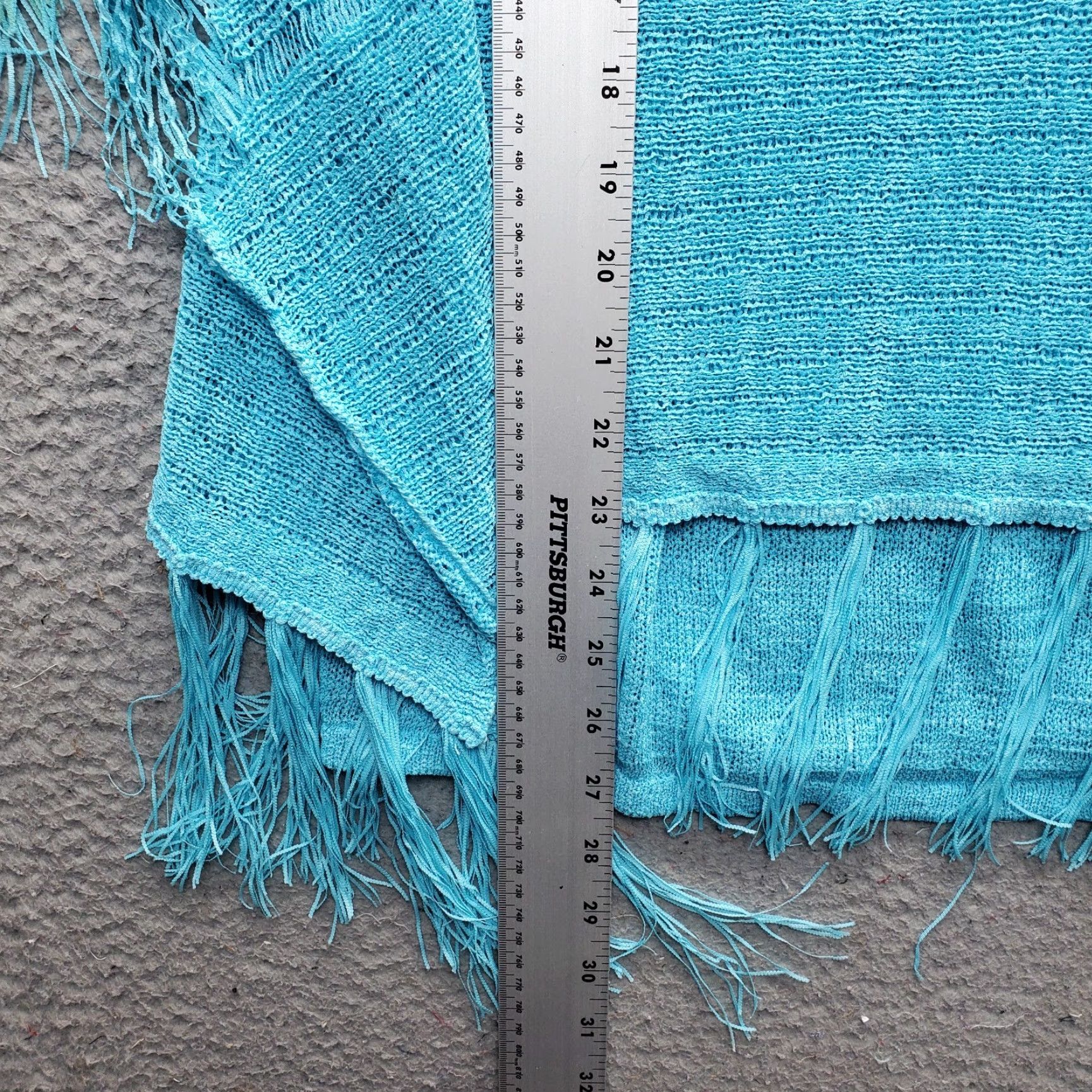 Vintage Chico's Turquoise Poncho Fringe Sweater Womens L Blue Cold Shoulder Sleeve Size L / US 10 / IT 46 - 3 Thumbnail